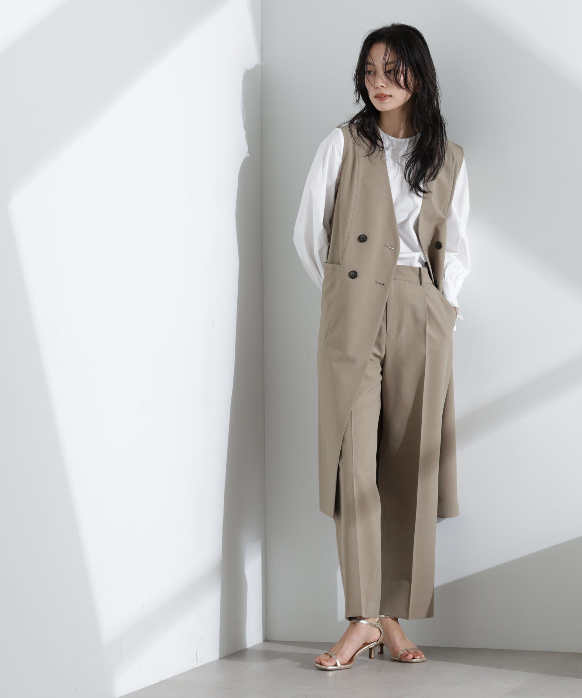 nano･universe「ライトファンクション タックセミワイドパンツ(セットアップ可)」|チノ|