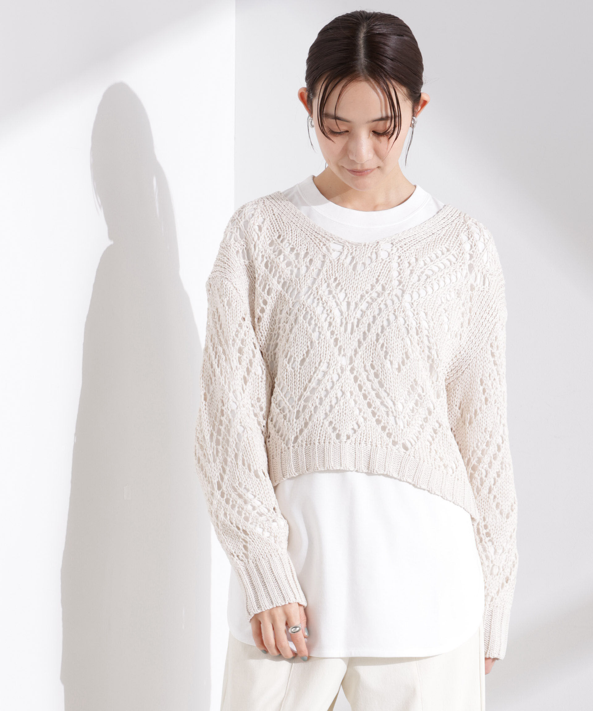 nano･universe「リリヤーン透かし編み柄ニットプルオーバー」|ニット・セーター|