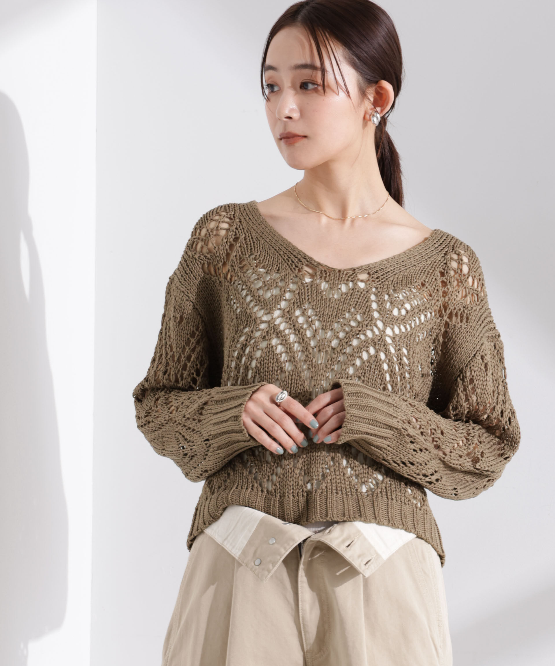 nano･universe「リリヤーン透かし編み柄ニットプルオーバー」|ニット・セーター|