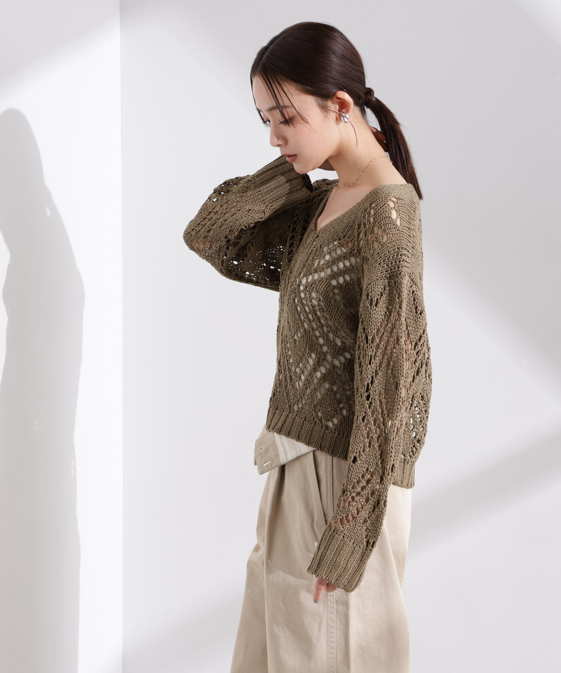 nano･universe「リリヤーン透かし編み柄ニットプルオーバー」|ニット・セーター|