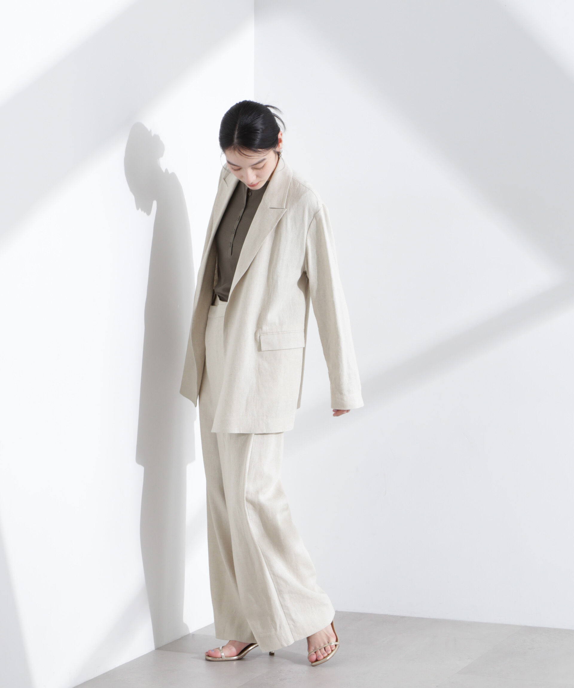 nano･universe「リネン混ボタンレスジャケット(セットアップ可)」|テーラードジャケット|