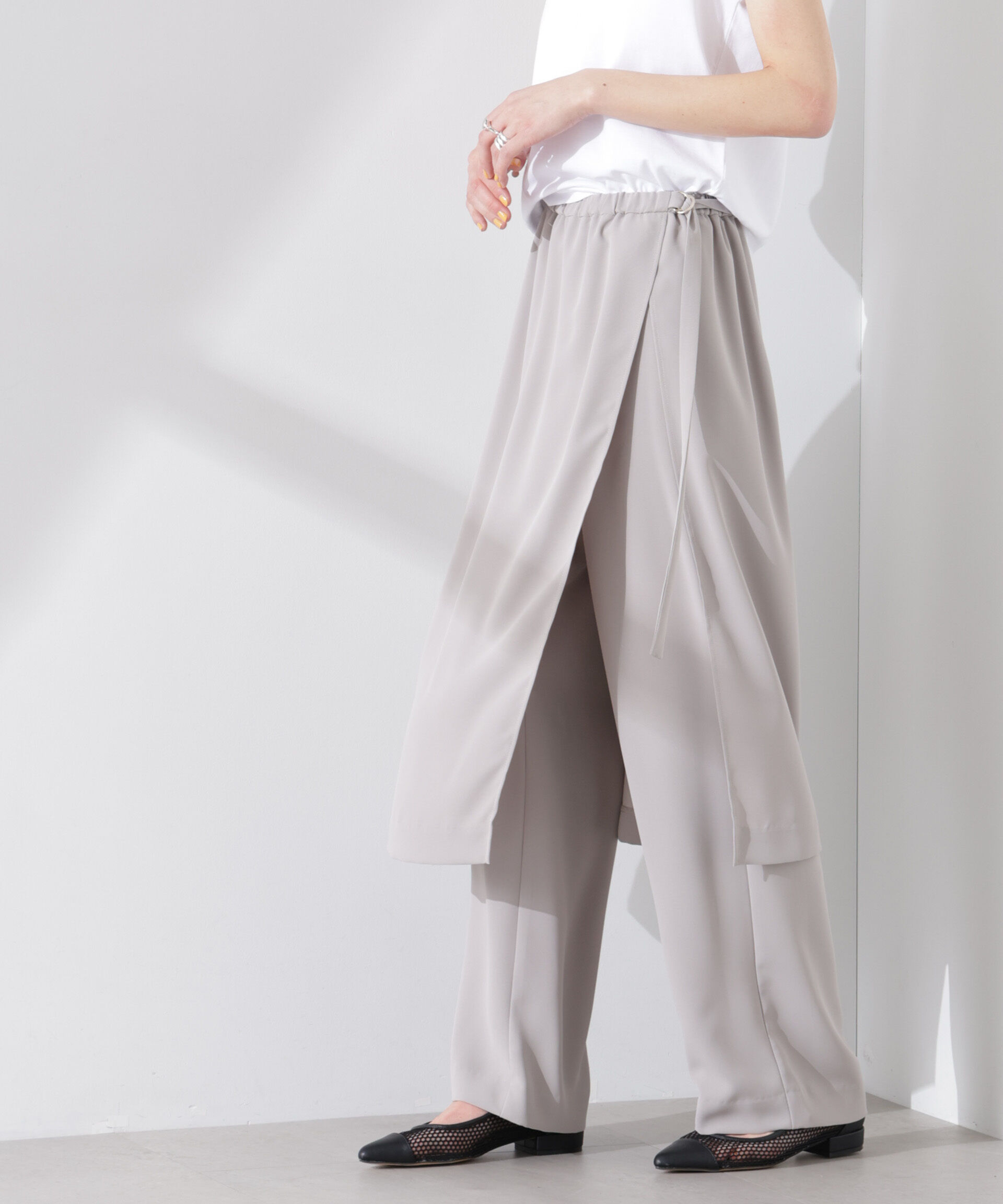 nano･universe「ラップスカート付きツイルパンツ」|チノ|グレージュ3