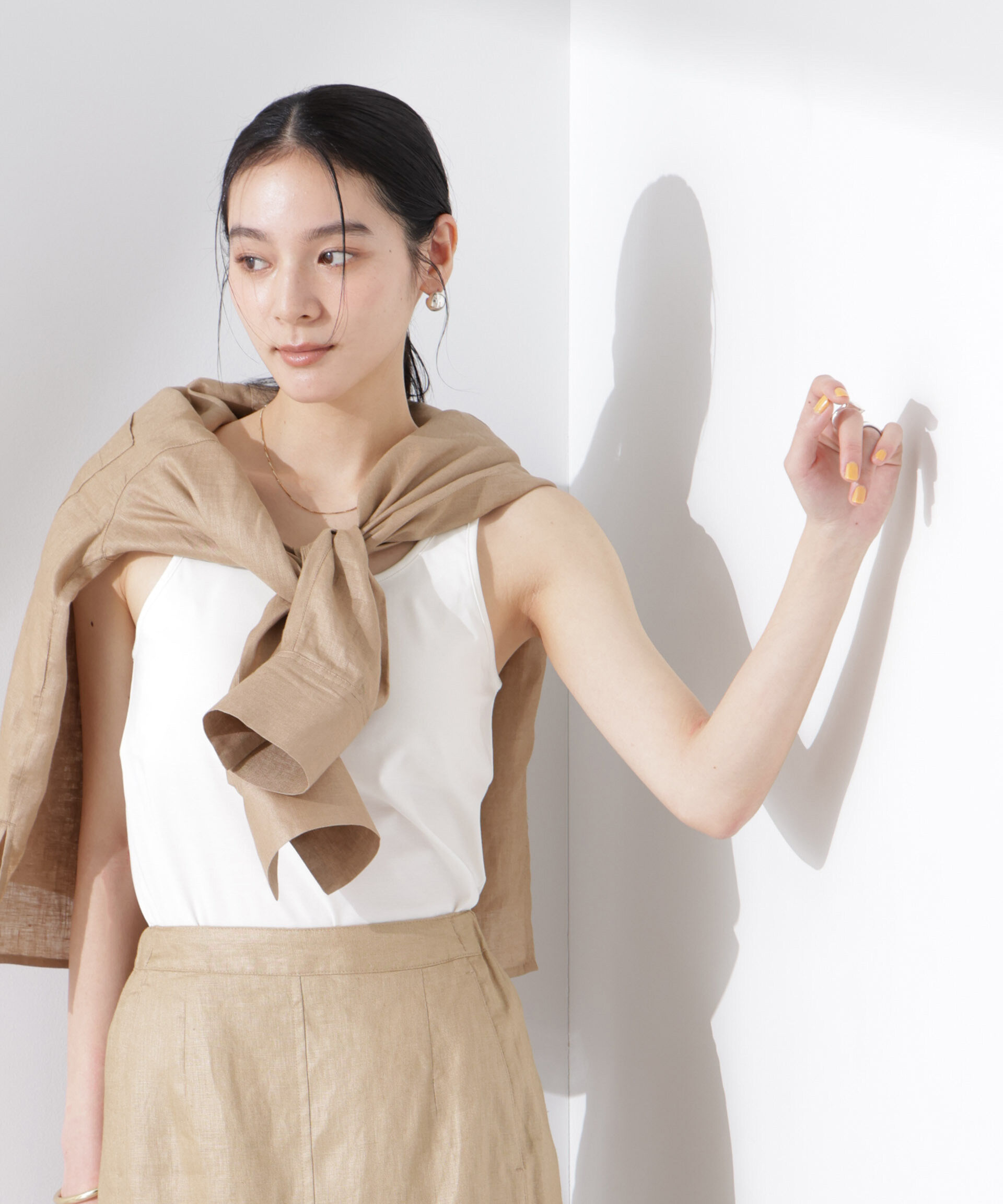 nano･universe「ストレッチポンチカップ付きバックオープンタンクトップ」|Tシャツ・カットソー|ホワイト