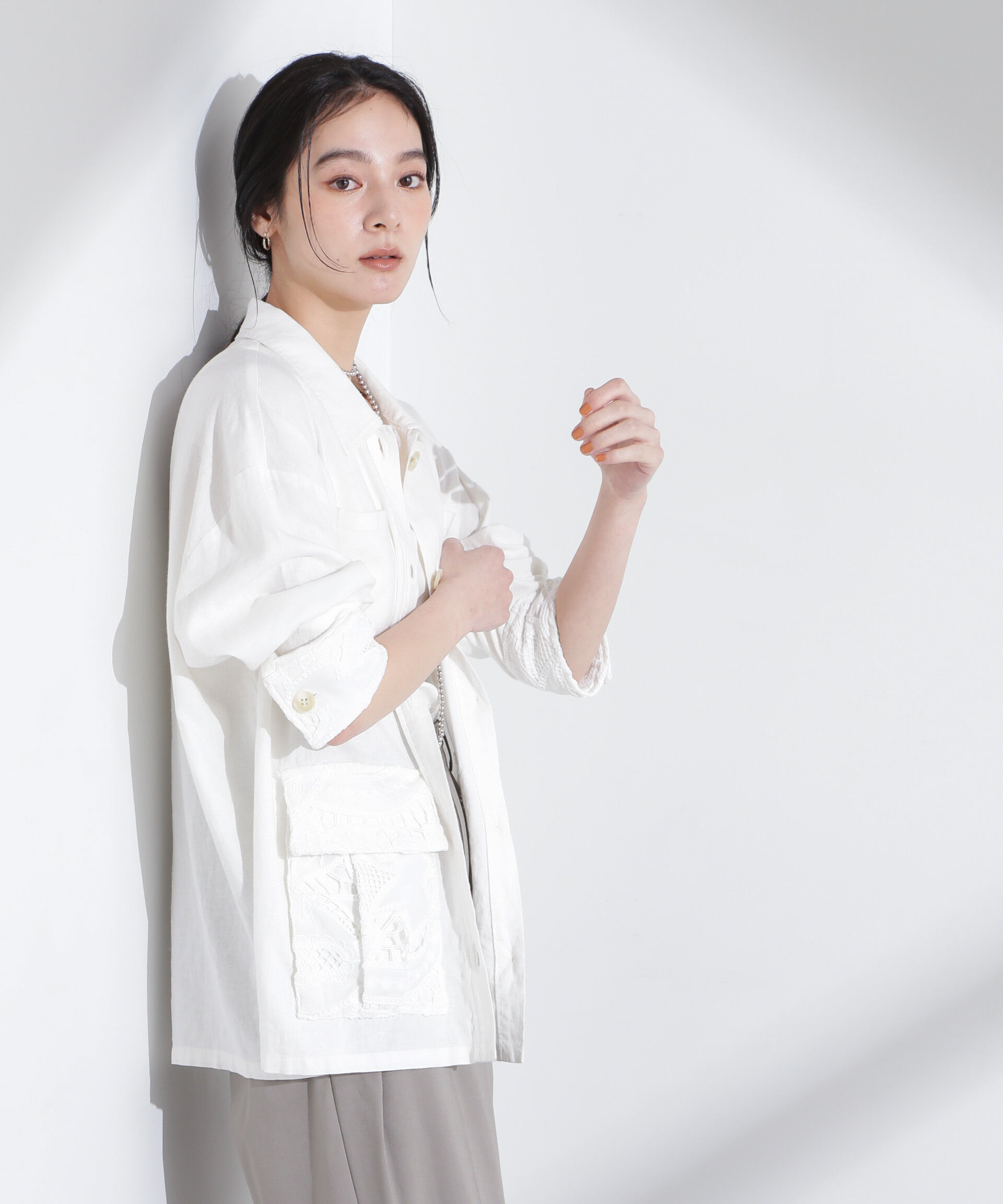 nano･universe「ポイントレースサファリジャケット」|テーラードジャケット|