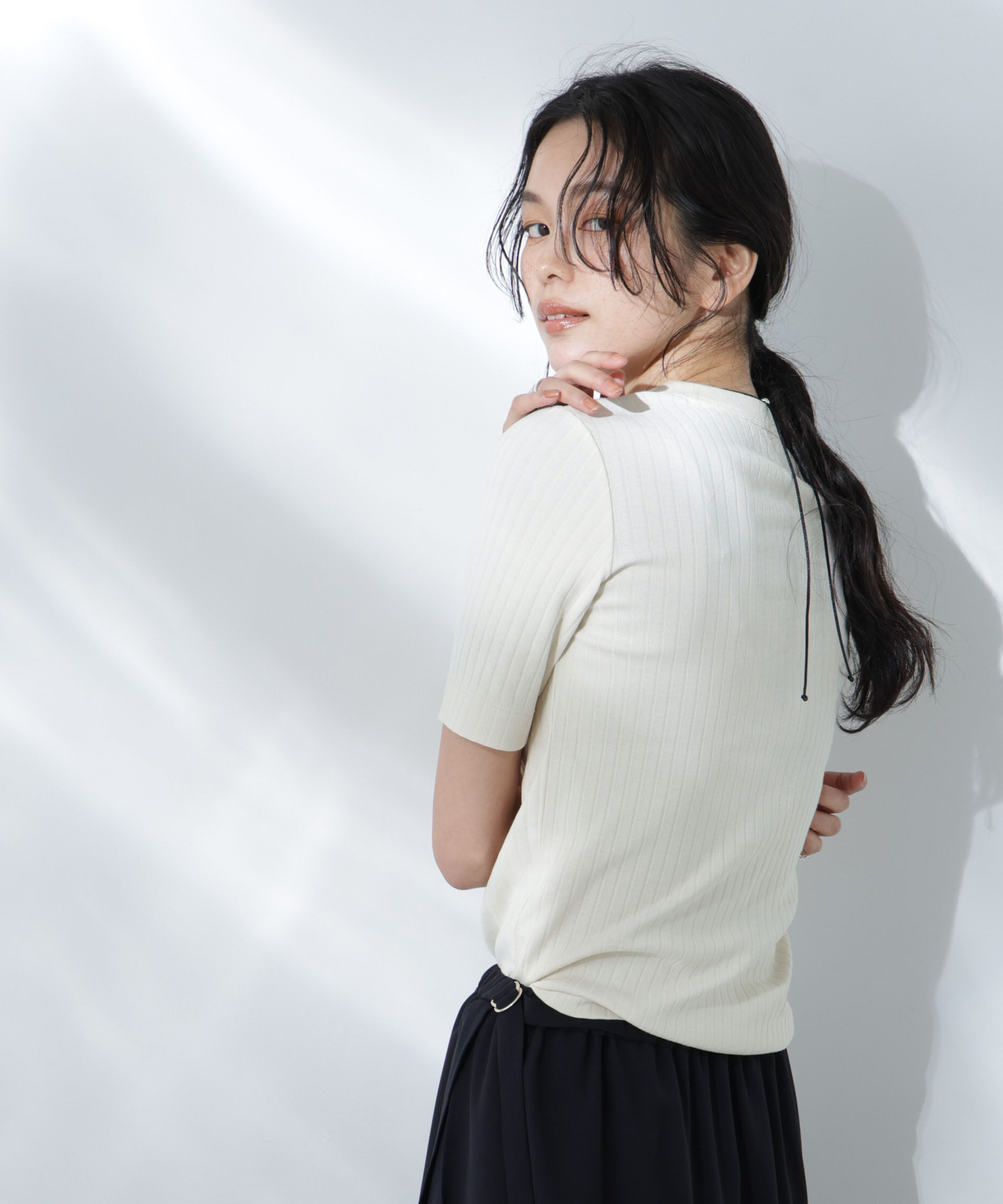 nano･universe「Anti Soaked(R) 汗染み防止クルーネックリブTシャツ」|Tシャツ・カットソー|