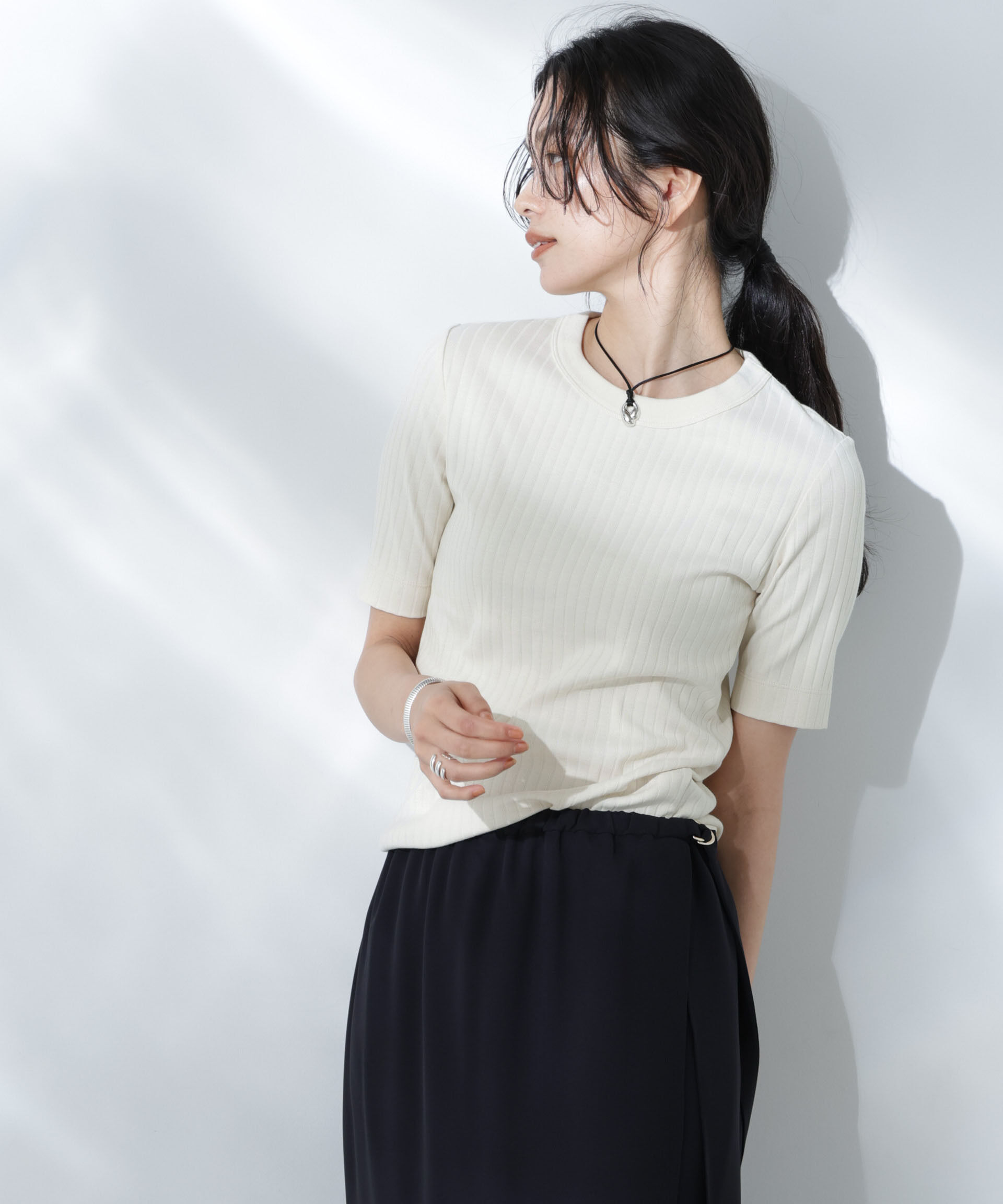 nano･universe「Anti Soaked(R) 汗染み防止クルーネックリブTシャツ」|Tシャツ・カットソー|