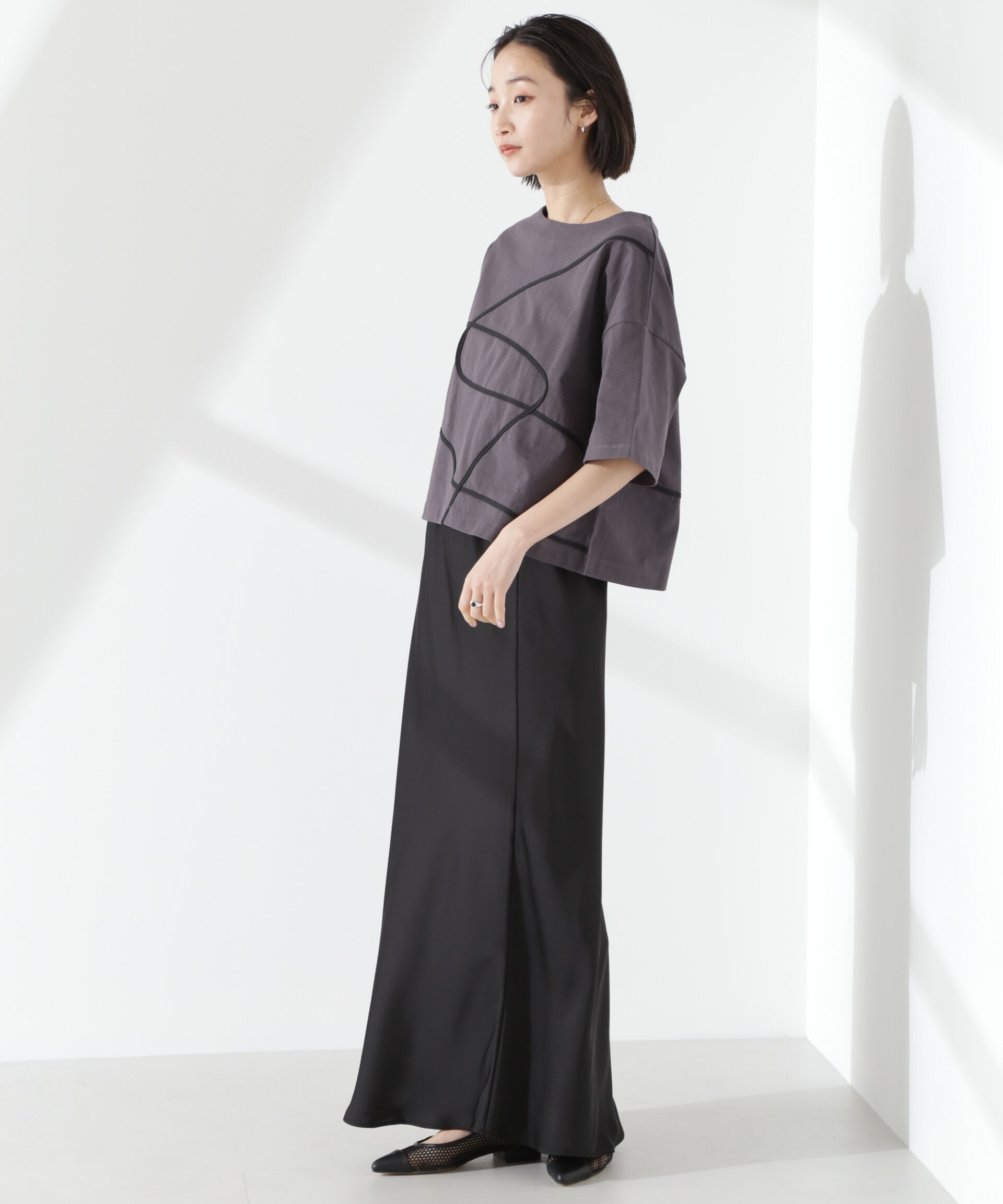 nano･universe「コード刺繍クルーネックカットトップス」|Tシャツ・カットソー|