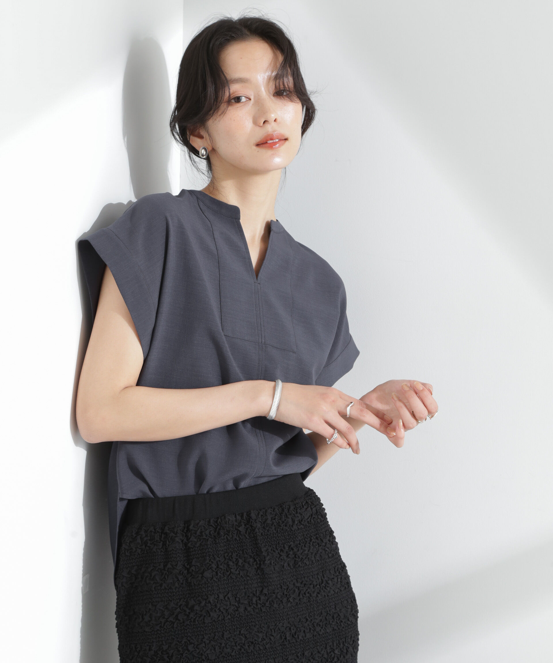 nano･universe「メランジドライ スキッパータックブラウス(セットアップ可)」|シャツ・ブラウス|