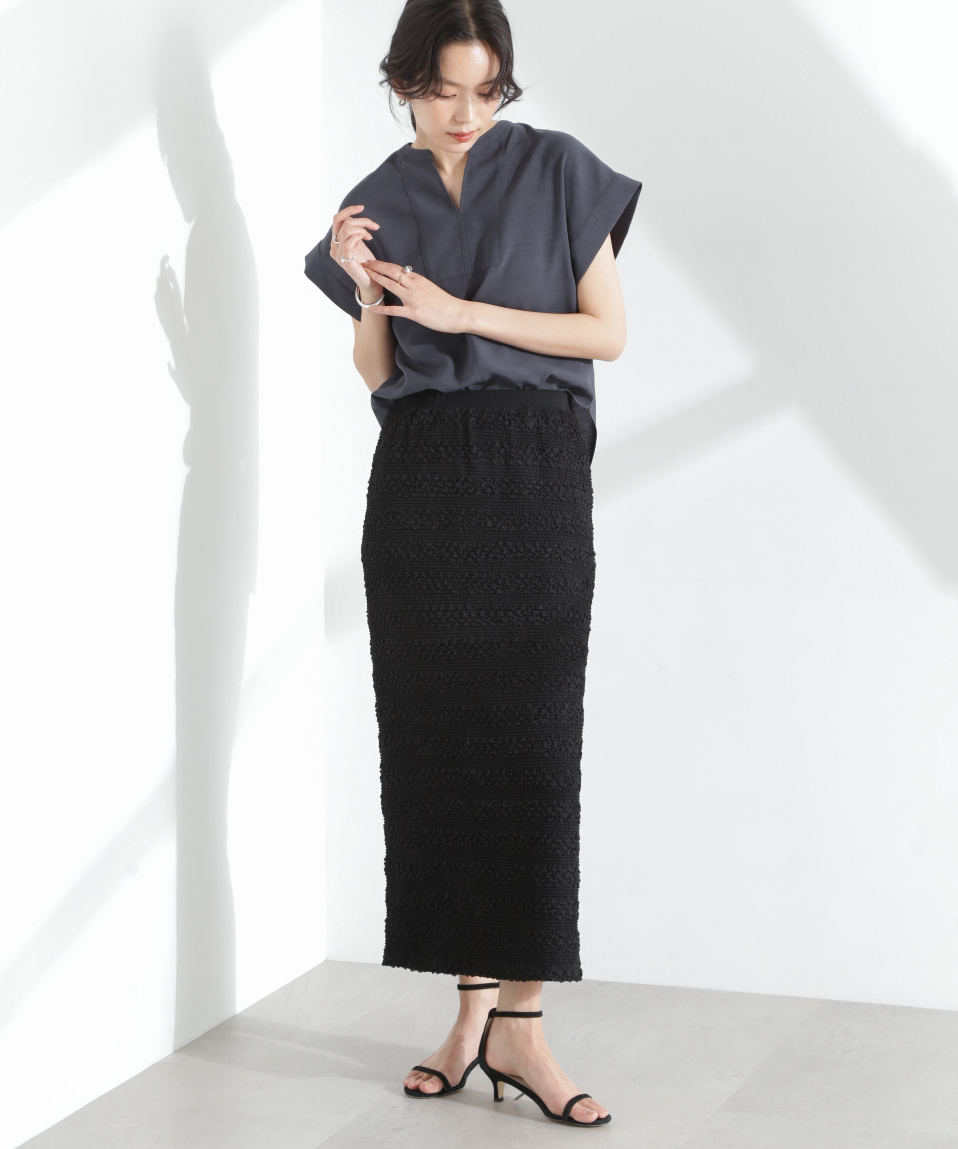 nano･universe「メランジドライ スキッパータックブラウス(セットアップ可)」|シャツ・ブラウス|