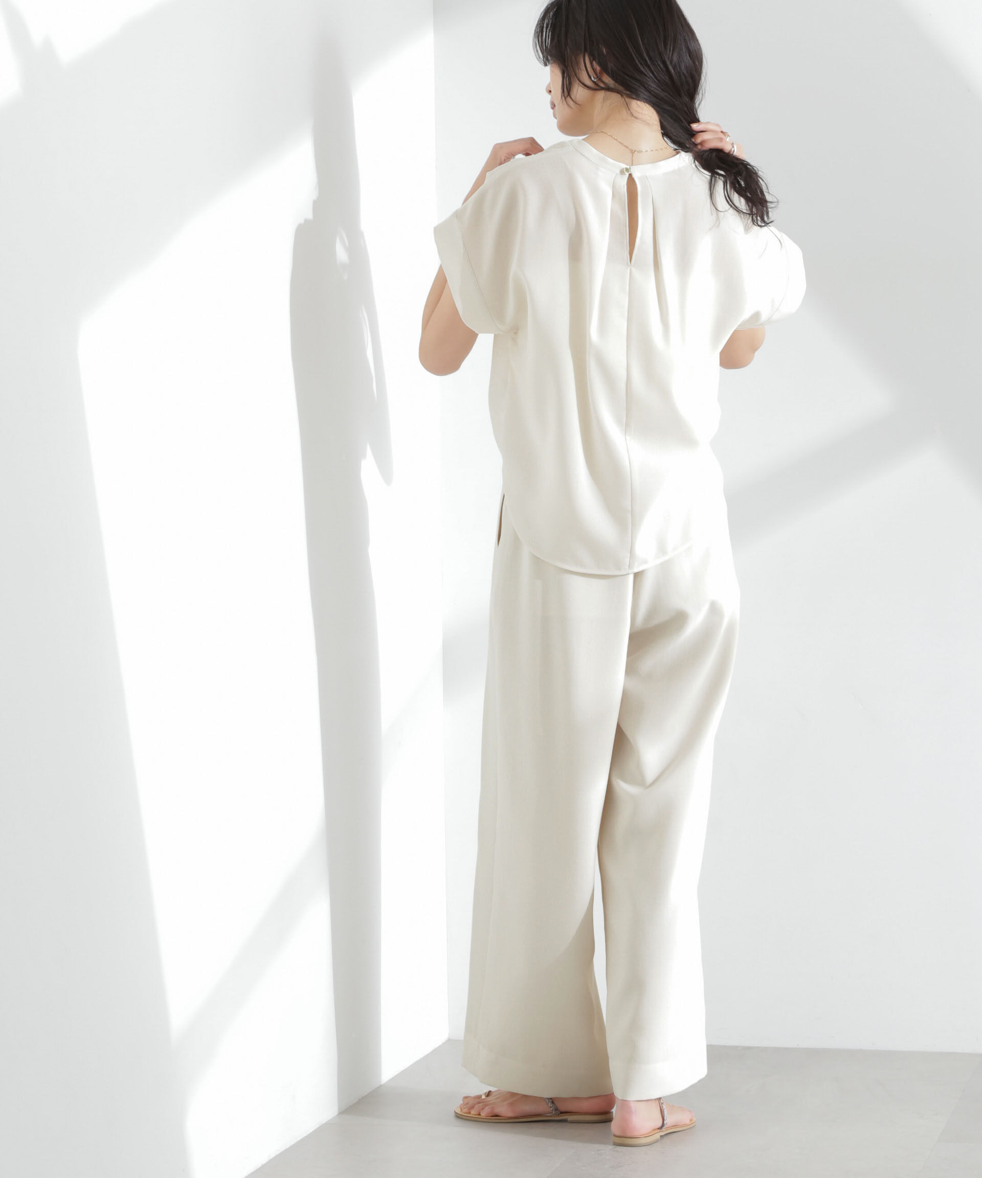 nano･universe「メランジドライ スキッパータックブラウス(セットアップ可)」|シャツ・ブラウス|