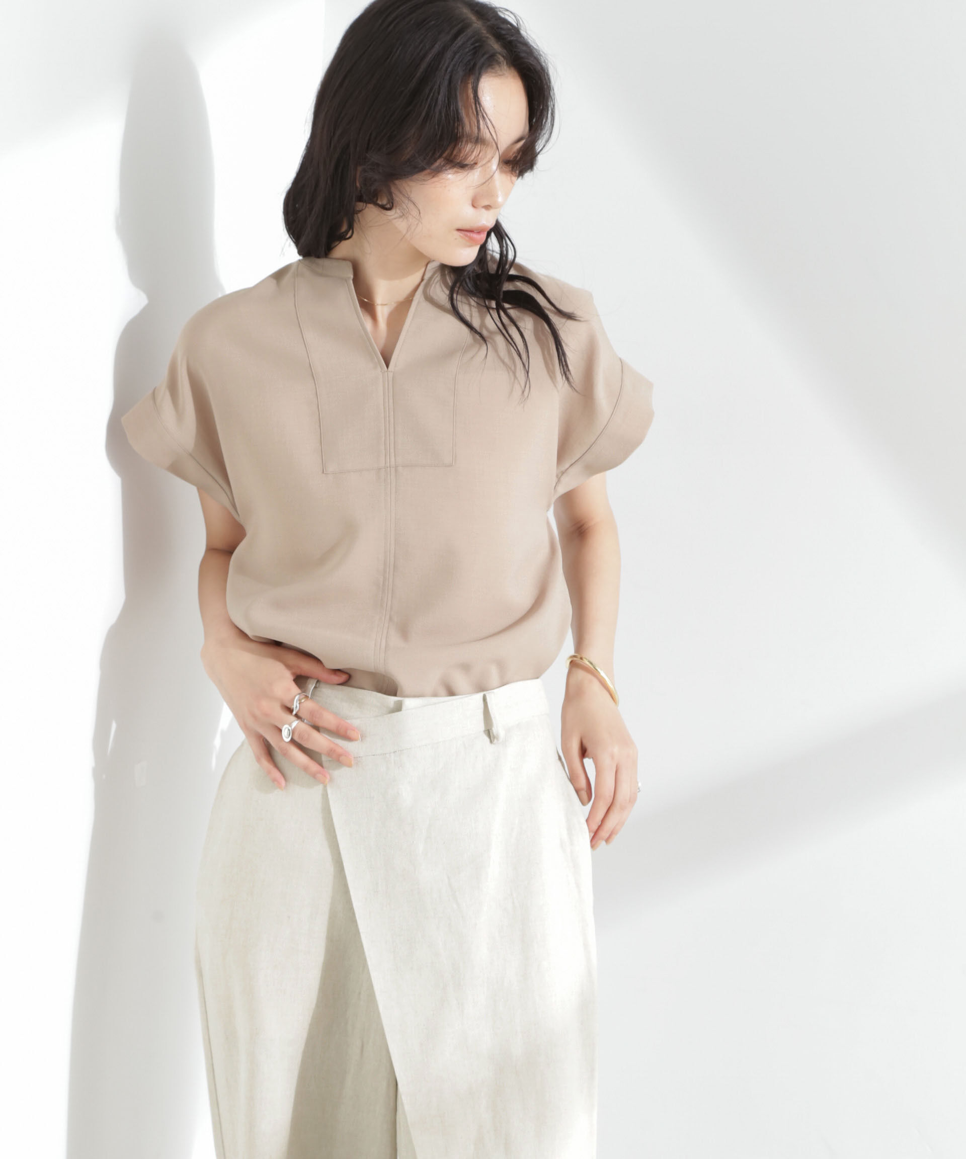 nano･universe「メランジドライ スキッパータックブラウス(セットアップ可)」|シャツ・ブラウス|