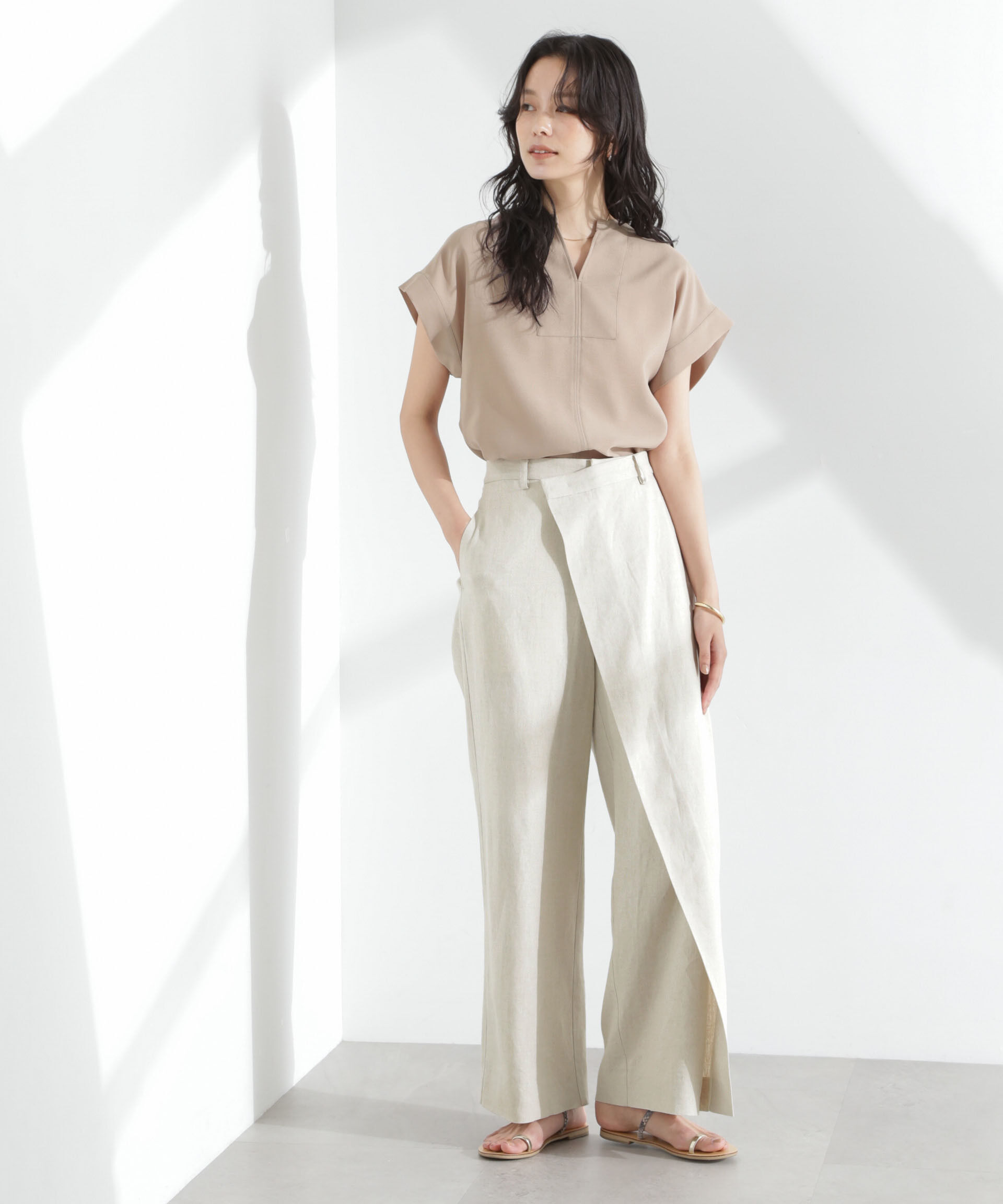 nano･universe「メランジドライ スキッパータックブラウス(セットアップ可)」|シャツ・ブラウス|