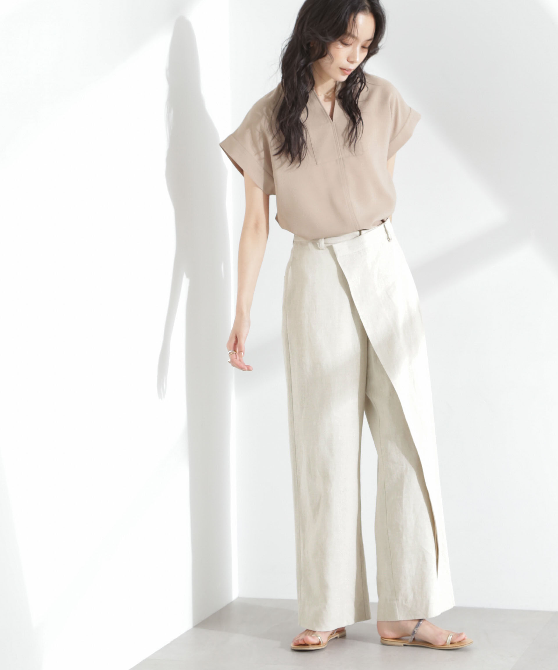 nano･universe「メランジドライ スキッパータックブラウス(セットアップ可)」|シャツ・ブラウス|