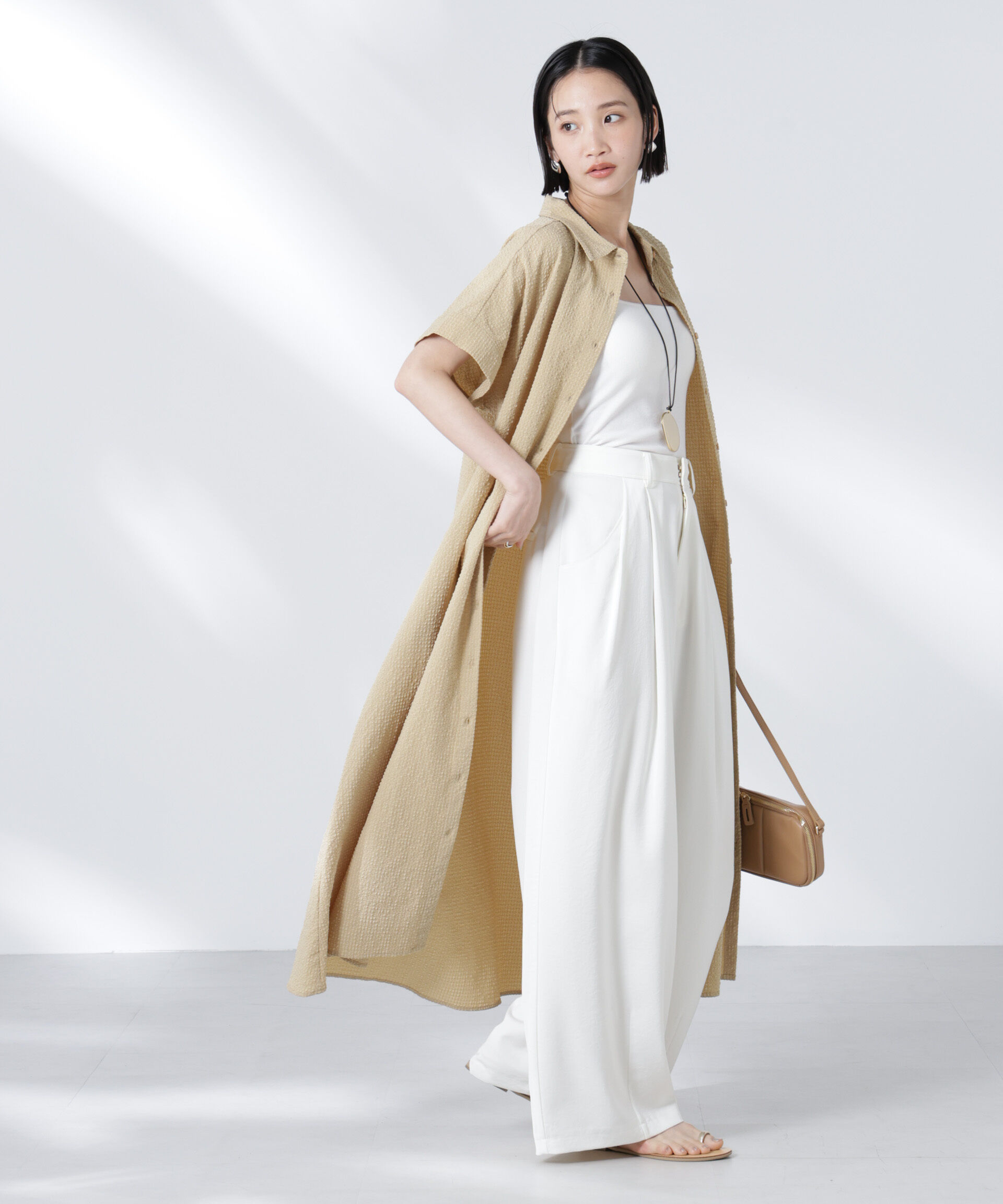 nano･universe「サッカードルマンスリーブシャツワンピース」|ワンピース|