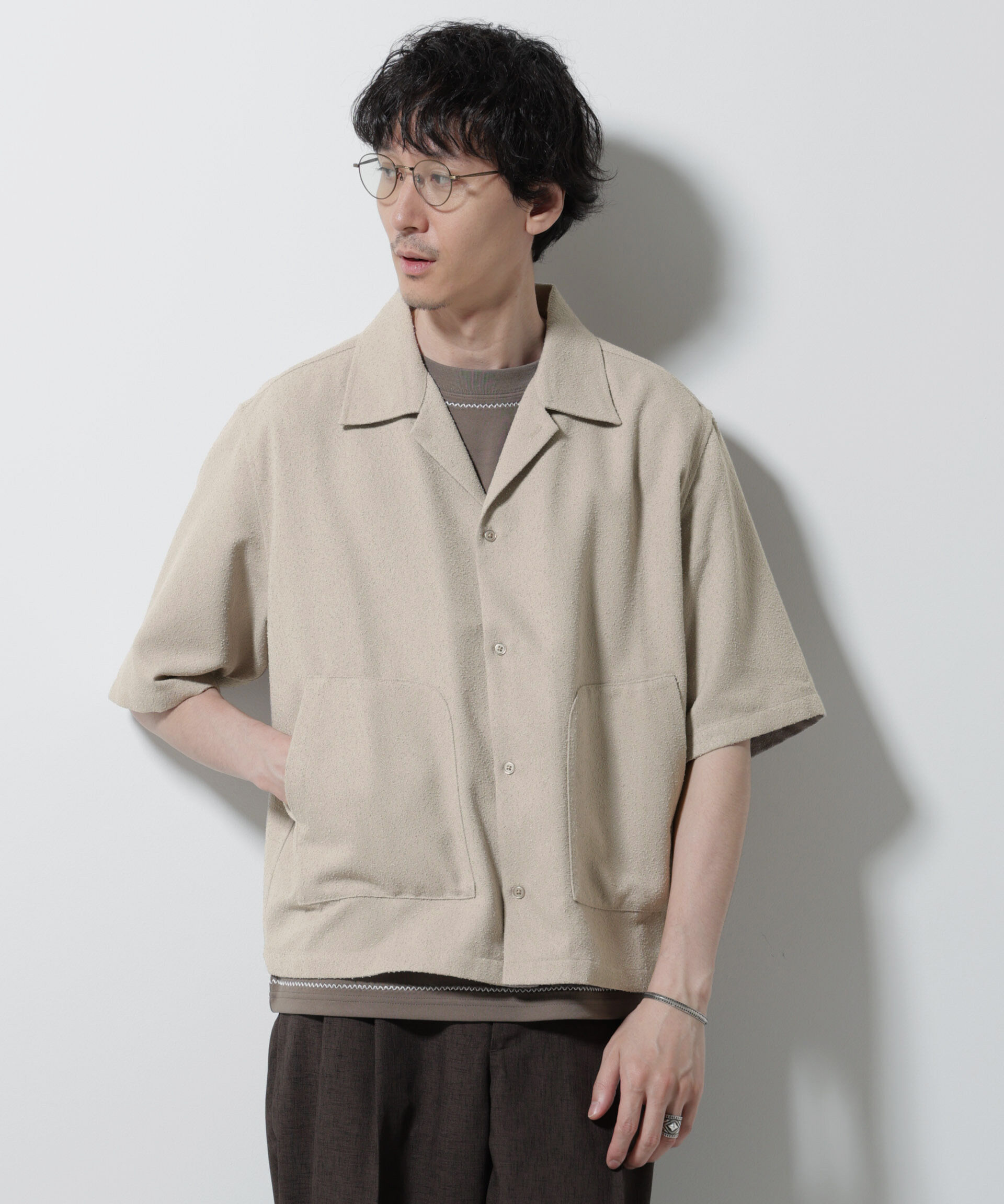 nano･universe「ネップツイルポケットシャツ 半袖」|シャツ・ブラウス|ライトベージ 1