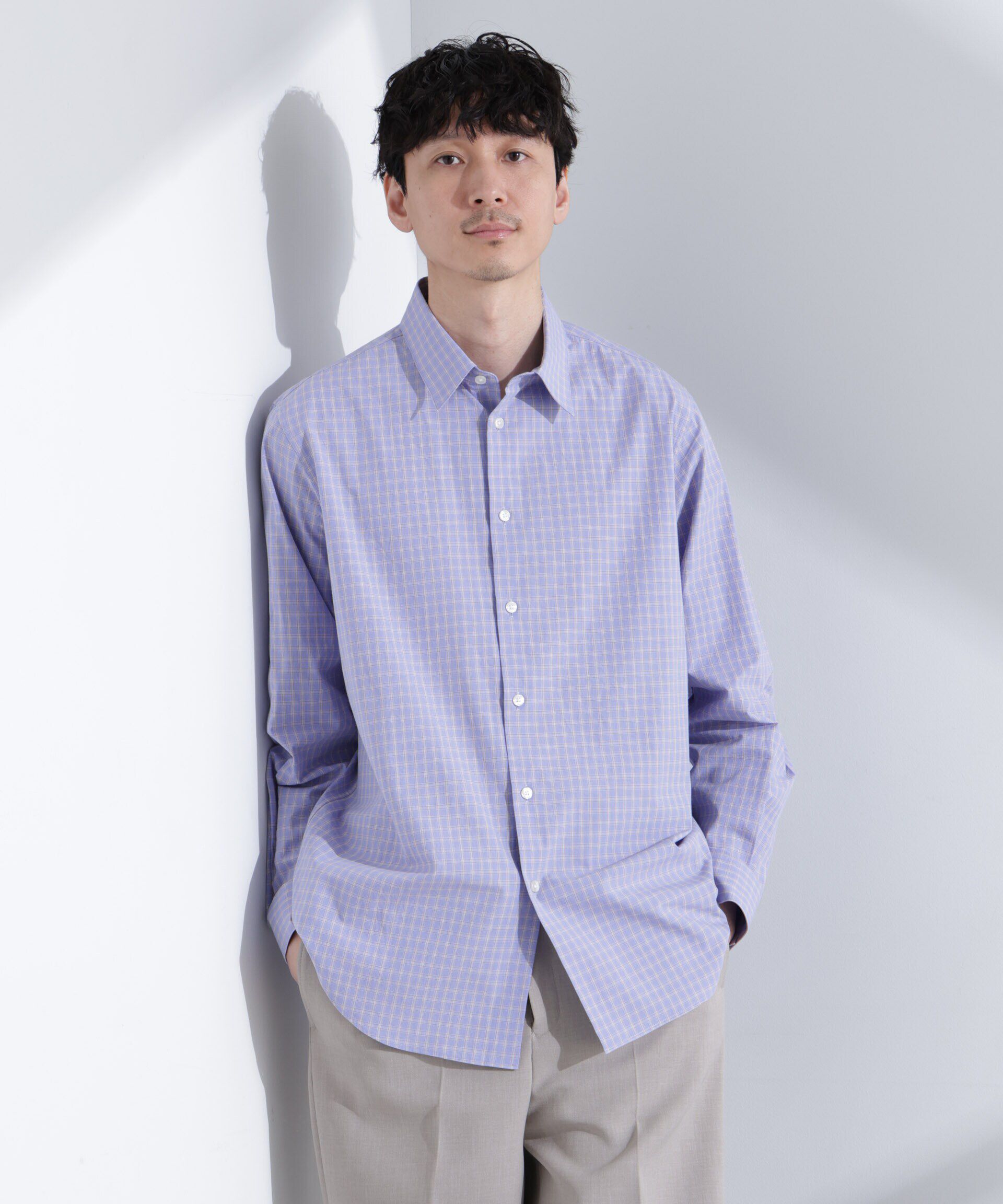  「タイプライターチェックステンカラーシャツ　長袖」|シャツ・ブラウス|