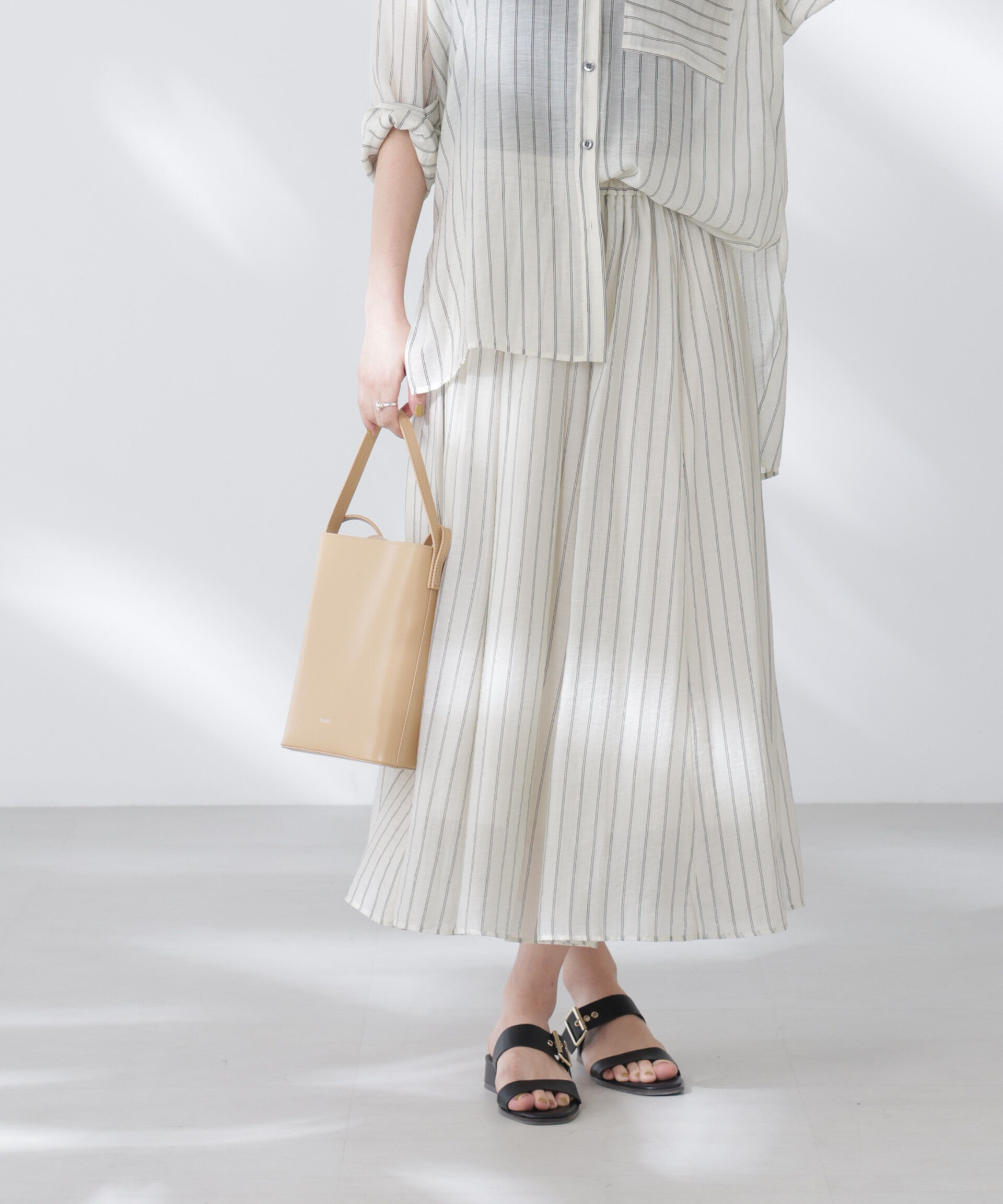 nano･universe「シアーストライプギャザーフレアスカート(セットアップ可)」|スカート|