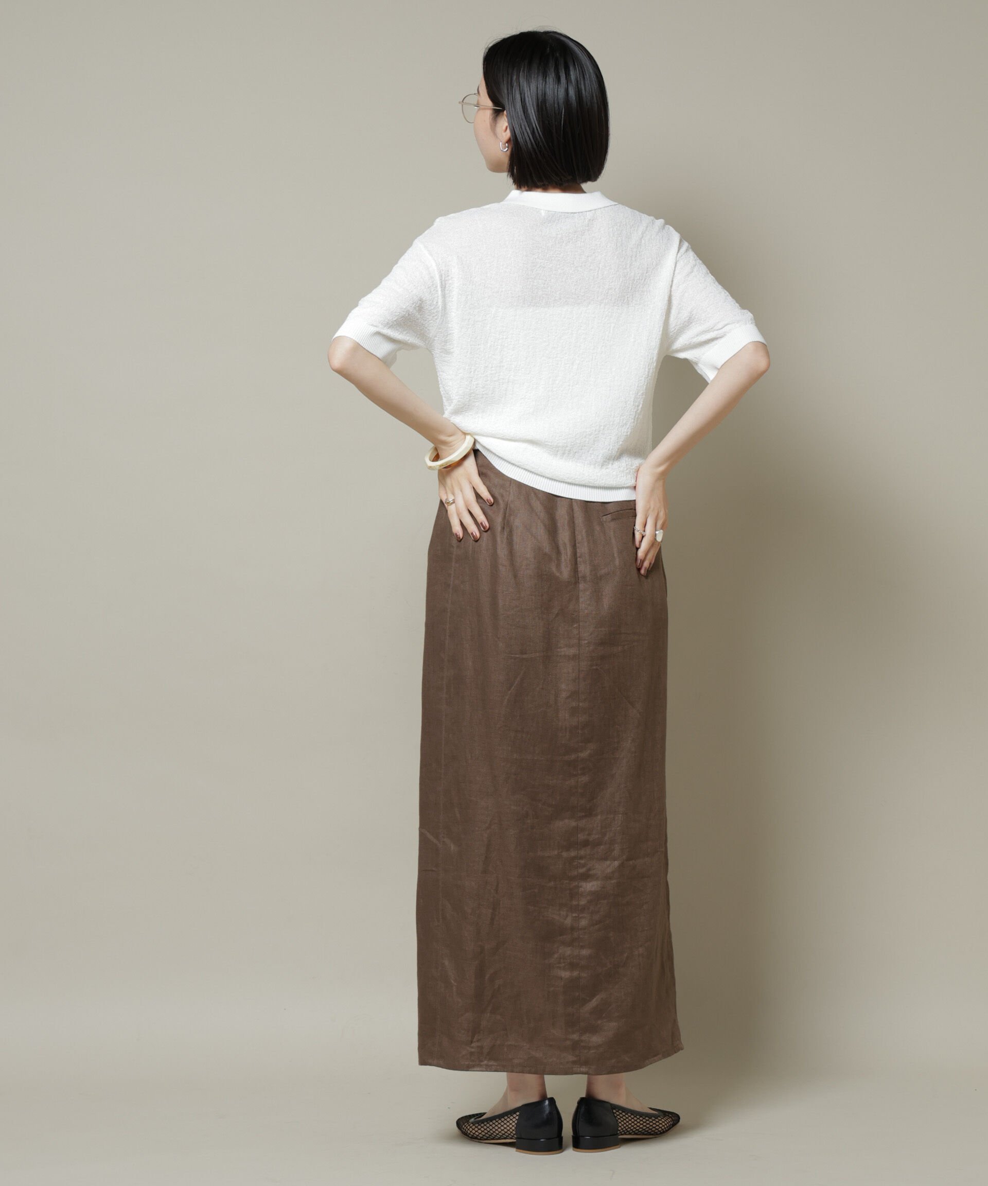 nano･universe「梨地半袖ポロニット」|ニット・セーター|