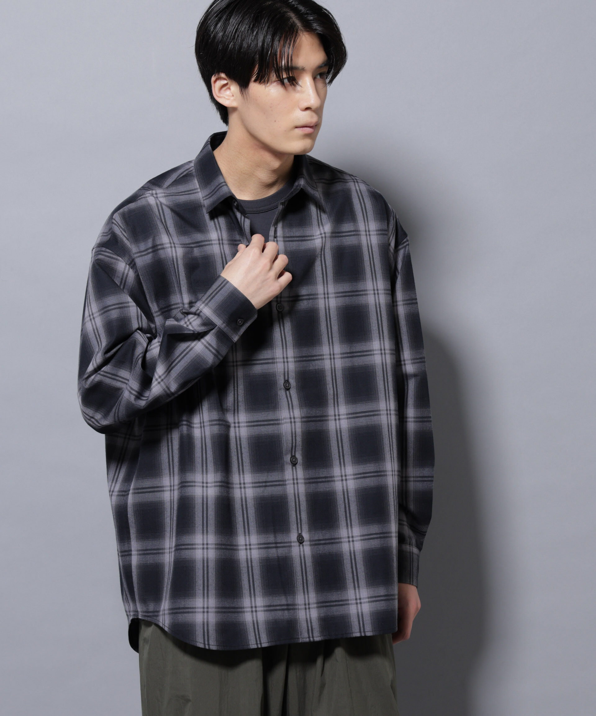 nano･universe「ビッグドレープチェックシャツ 長袖」|シャツ・ブラウス|