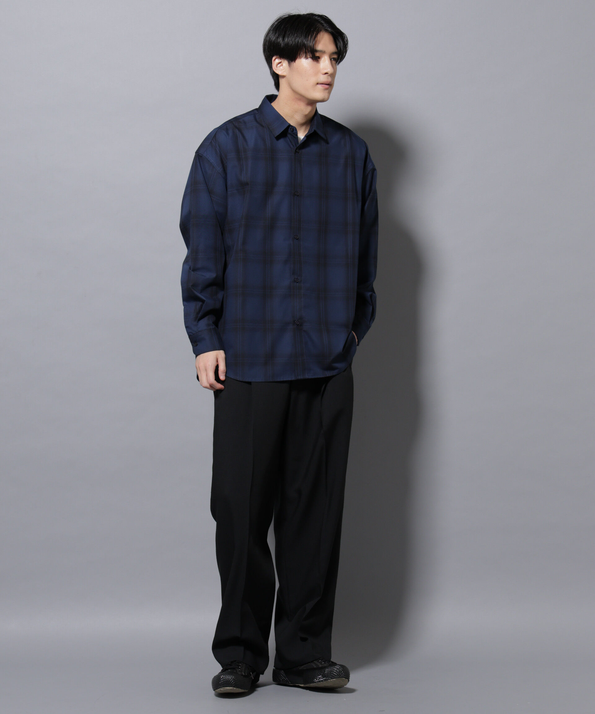 nano･universe「ビッグドレープチェックシャツ 長袖」|シャツ・ブラウス|