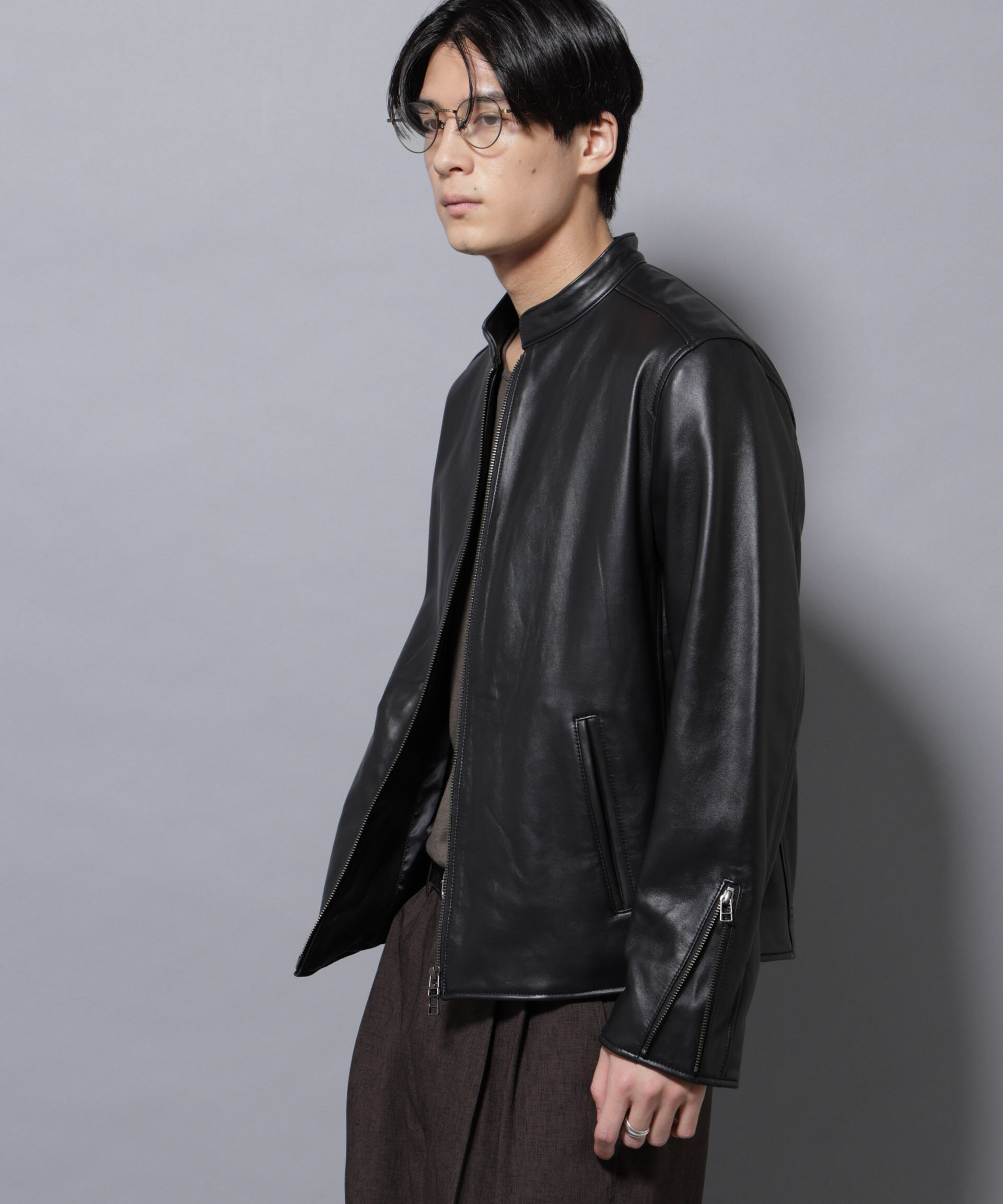 nano･universe「バンドカラーレザーシングルライダースジャケット」|ライダースジャケット|