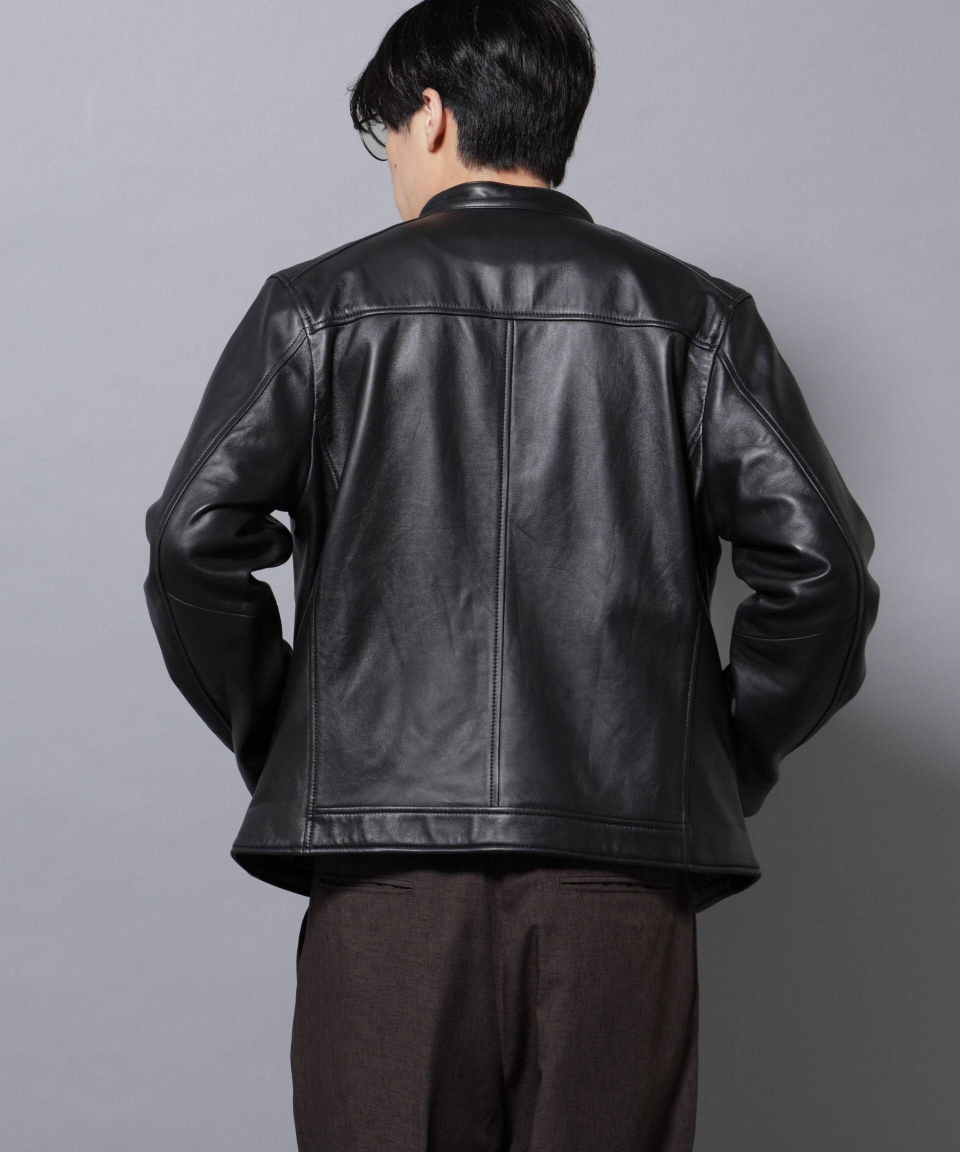 nano･universe「バンドカラーレザーシングルライダースジャケット」|ライダースジャケット|