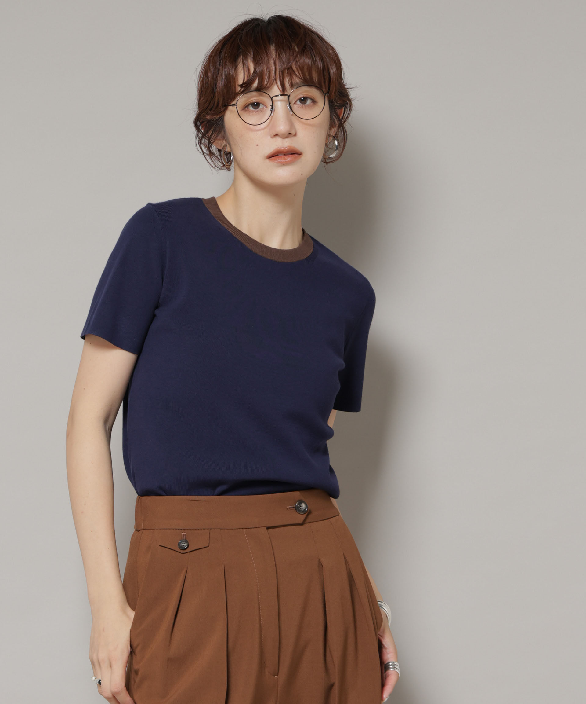 nano･universe「コンパクト総針ニットトップス」|ニット・セーター|ネイビー