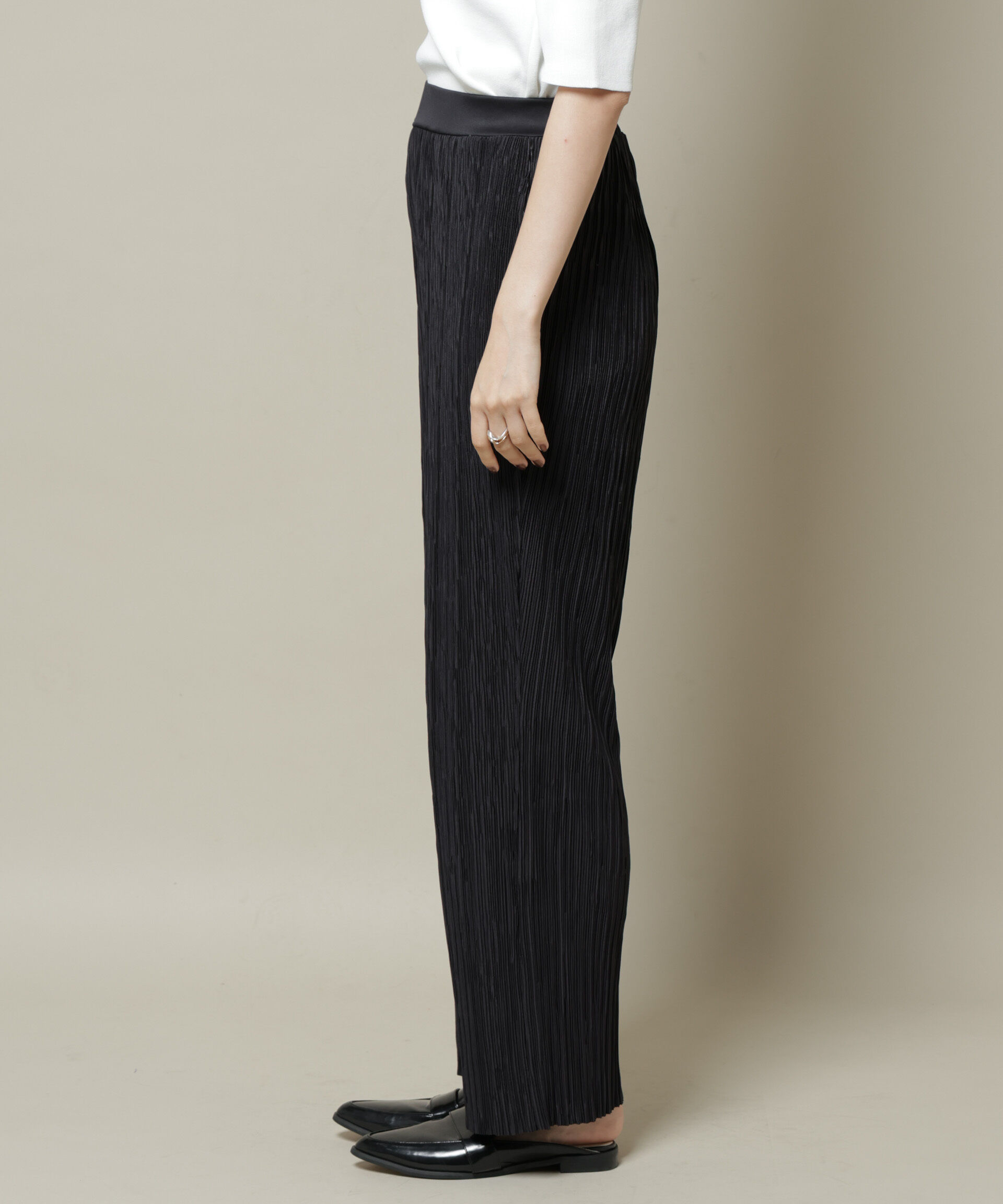 nano･universe「ランダムプリーツカットセミワイドパンツ(セットアップ可)」|チノ|