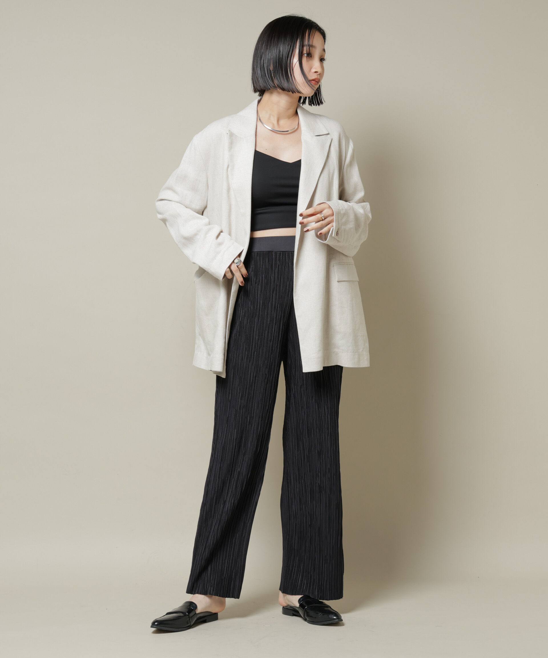 nano･universe「ランダムプリーツカットセミワイドパンツ(セットアップ可)」|チノ|