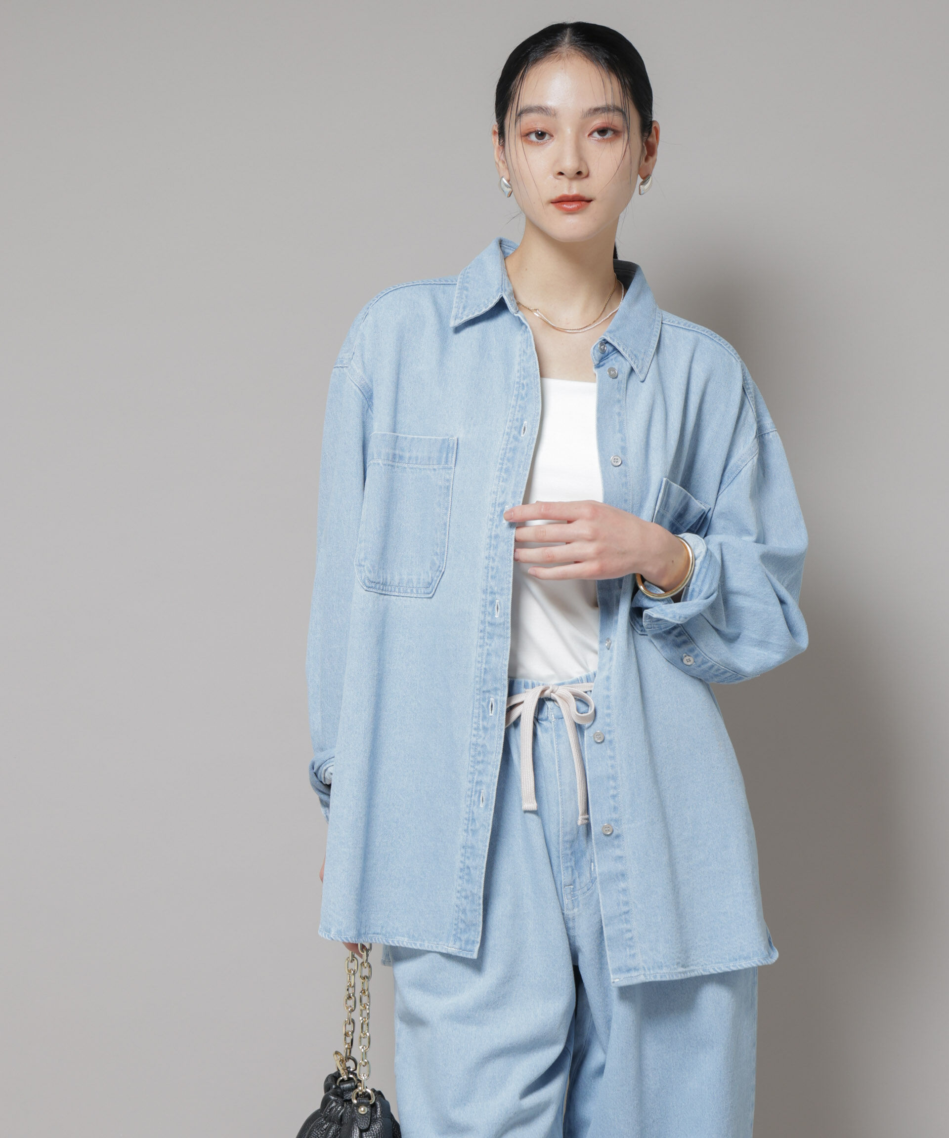 nano･universe「刺繍入りデニムワイドシャツ(セットアップ可)」|シャツ・ブラウス|