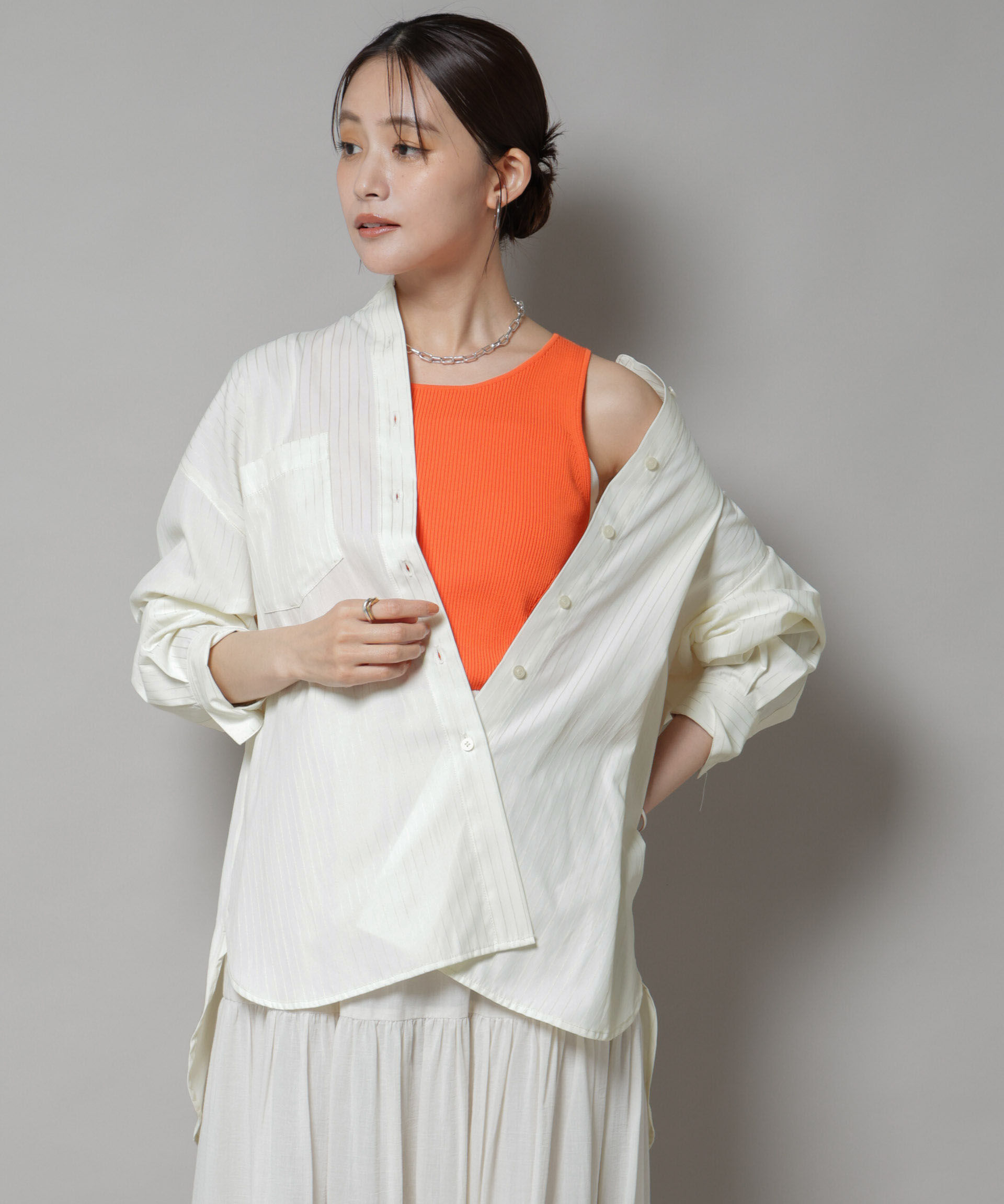 nano･universe「スタンドカラーストライプシャツ」|シャツ・ブラウス|