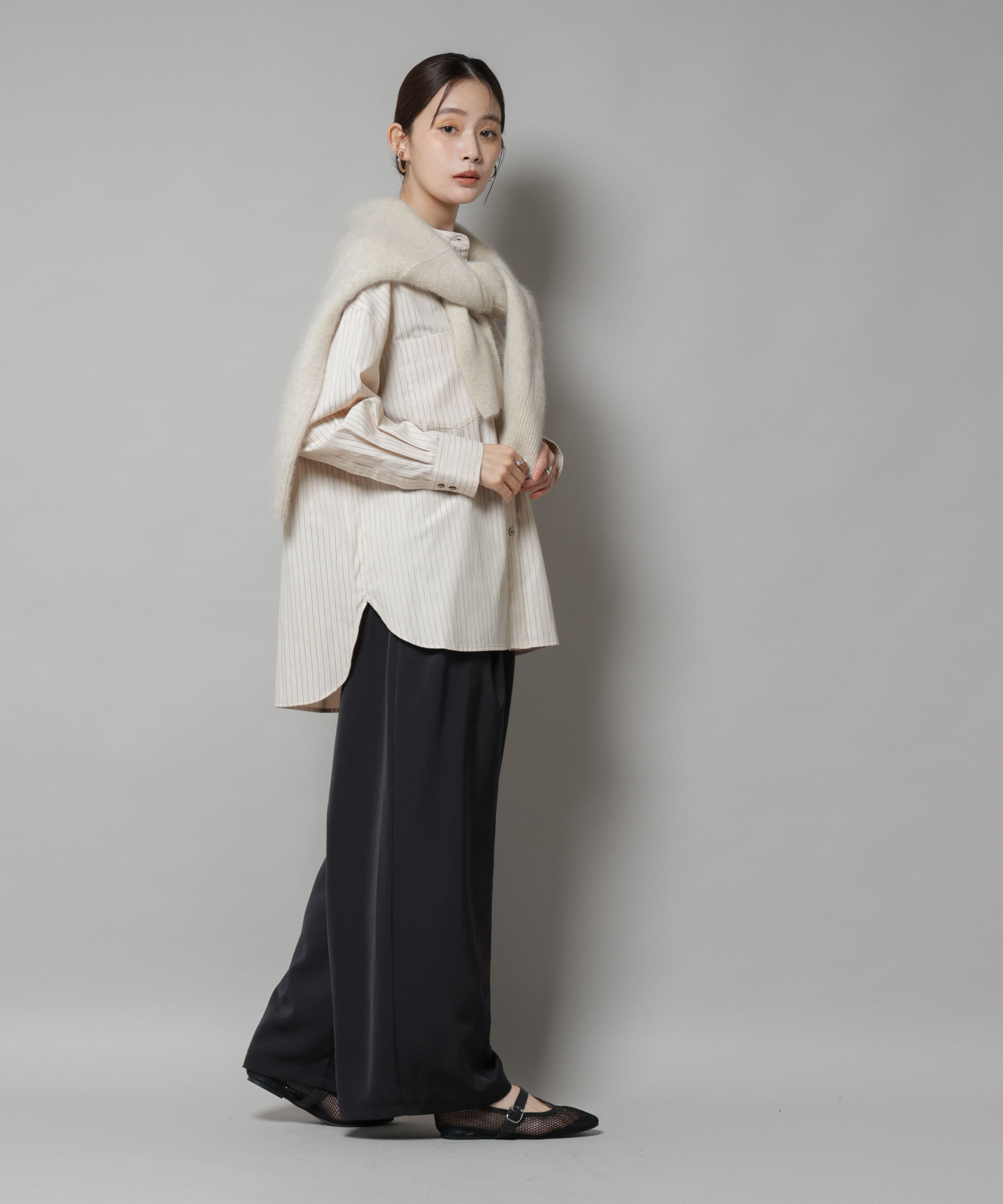 nano･universe「スタンドカラーストライプシャツ」|シャツ・ブラウス|