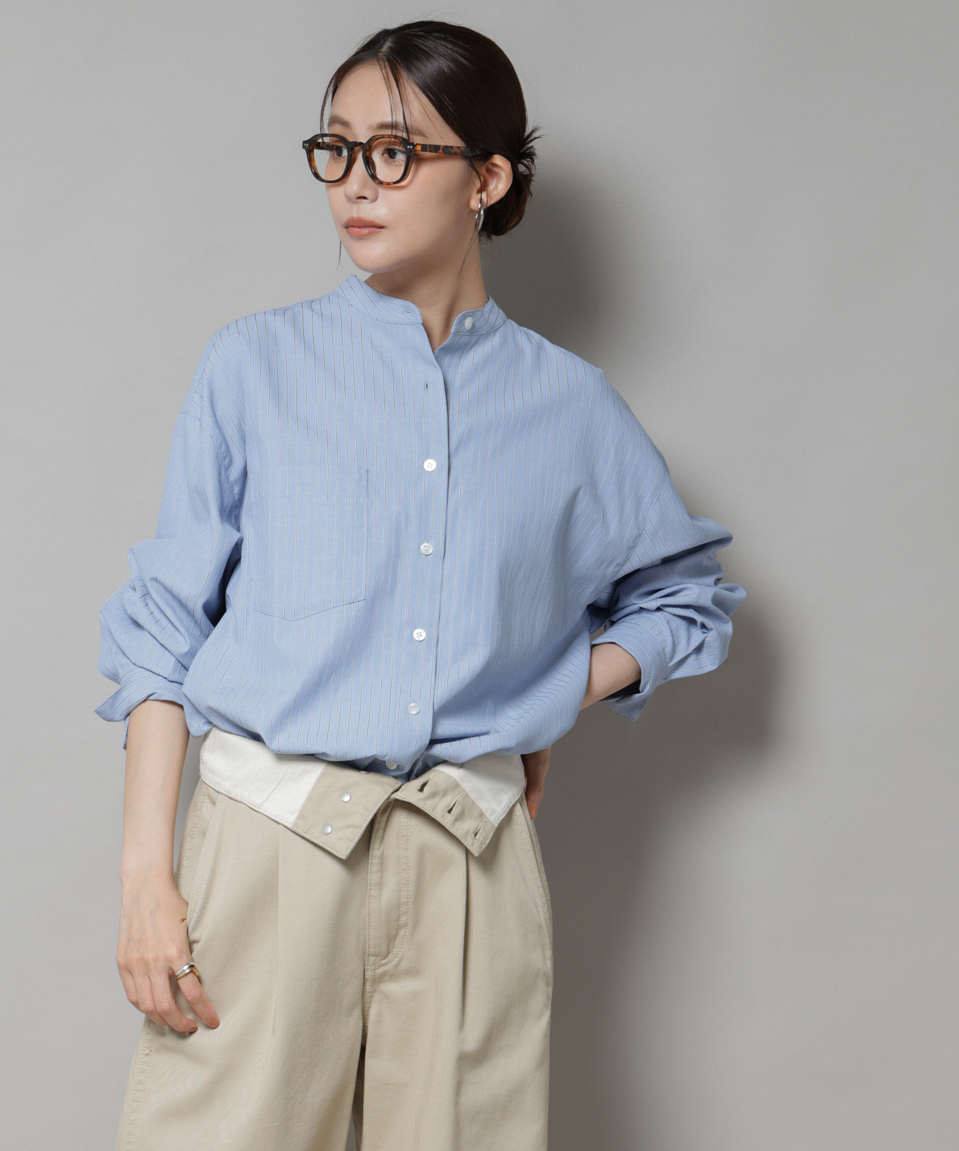 nano･universe「スタンドカラーストライプシャツ」|シャツ・ブラウス|