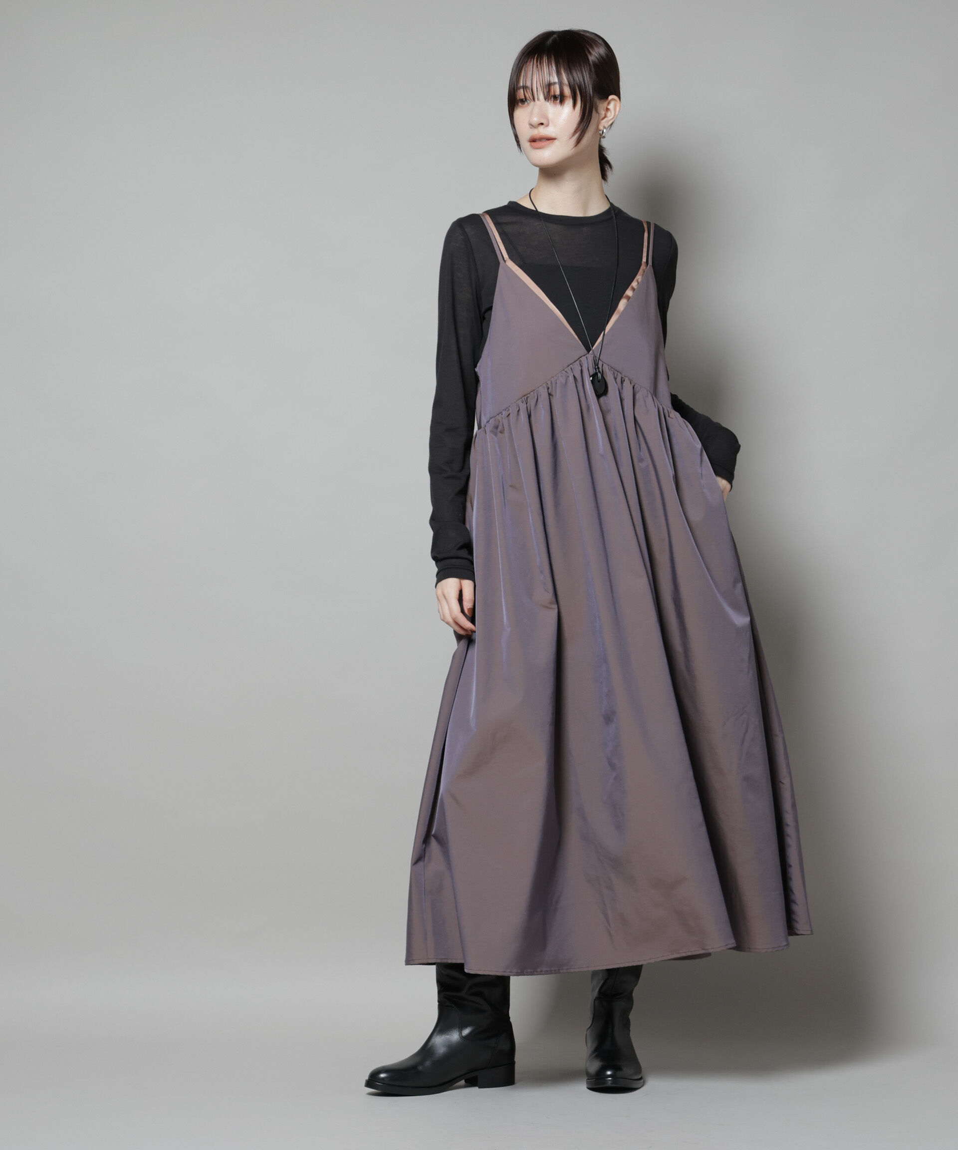 nano･universe「シャンブレータフタキャミレイヤードワンピース」|ワンピース|