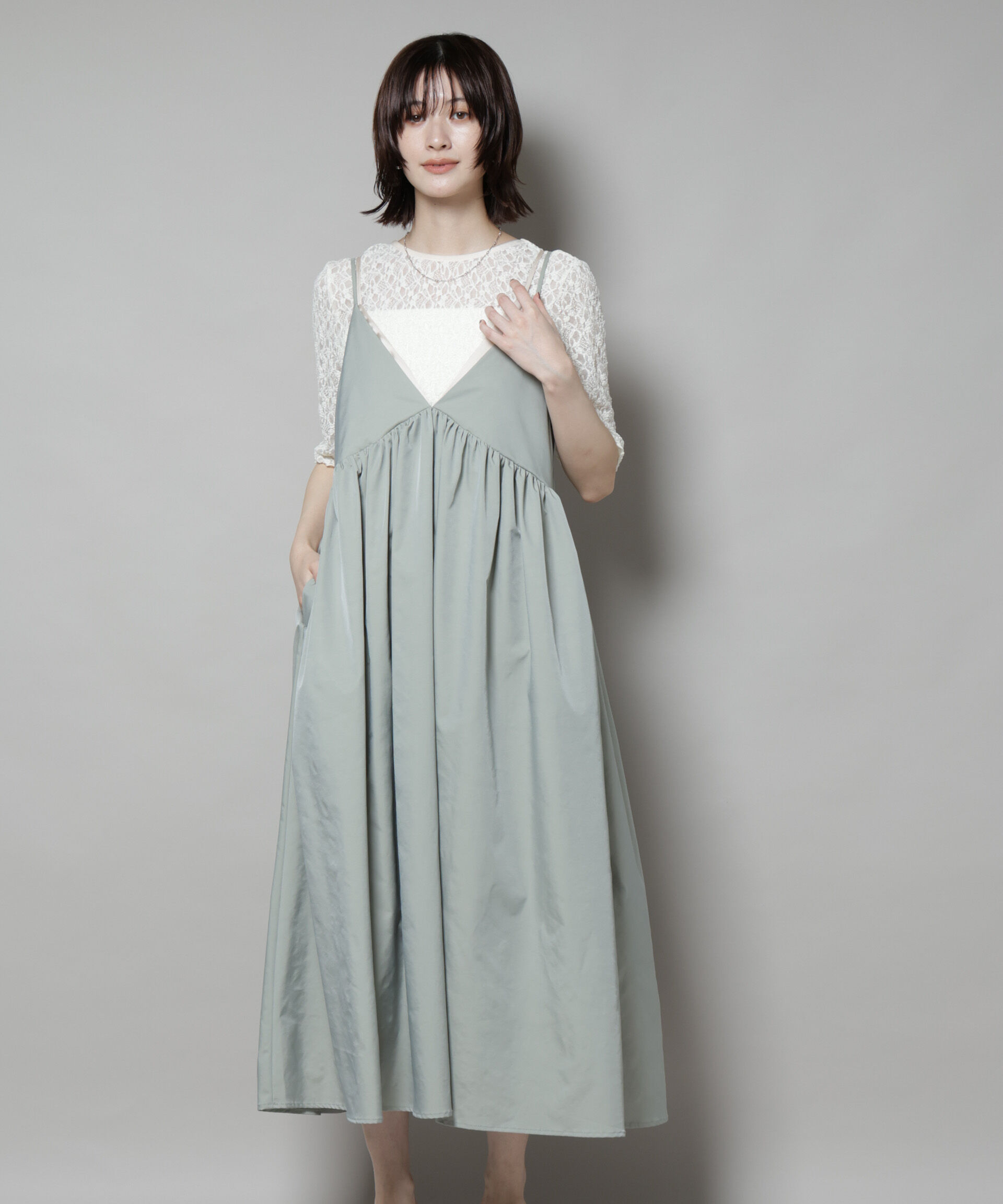 nano･universe「シャンブレータフタキャミレイヤードワンピース」|ワンピース|