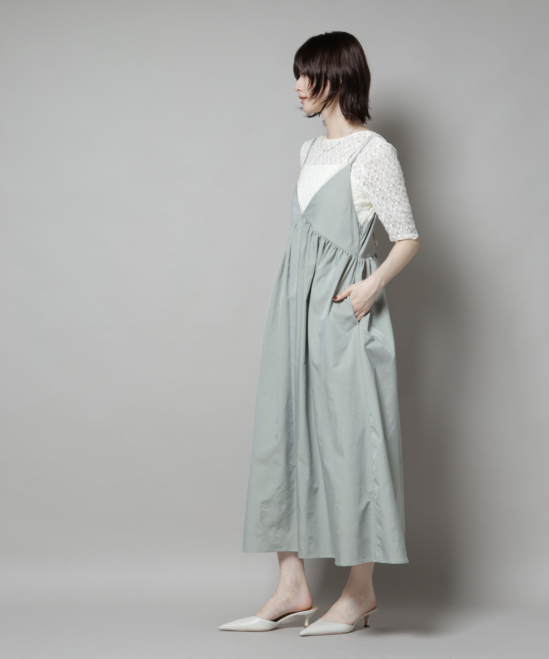 nano･universe「シャンブレータフタキャミレイヤードワンピース」|ワンピース|