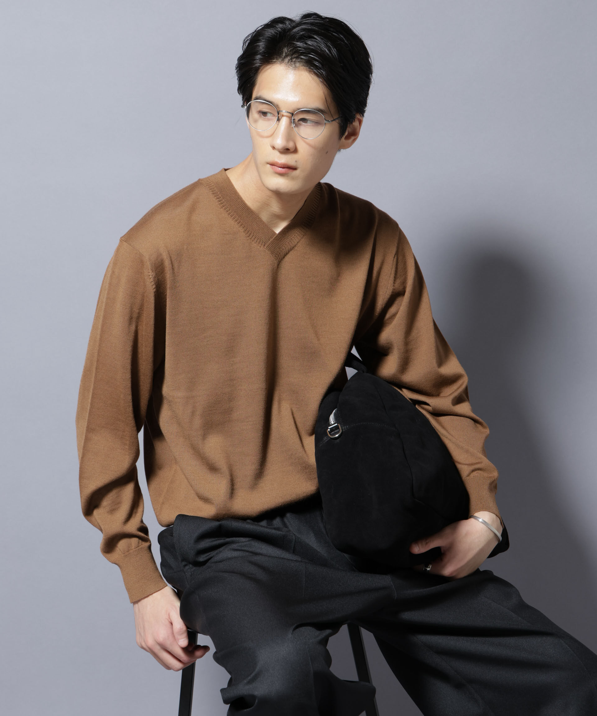 nano･universe「「毛玉レスニット」ファインゲージVネック」|ニット・セーター|キャメル4