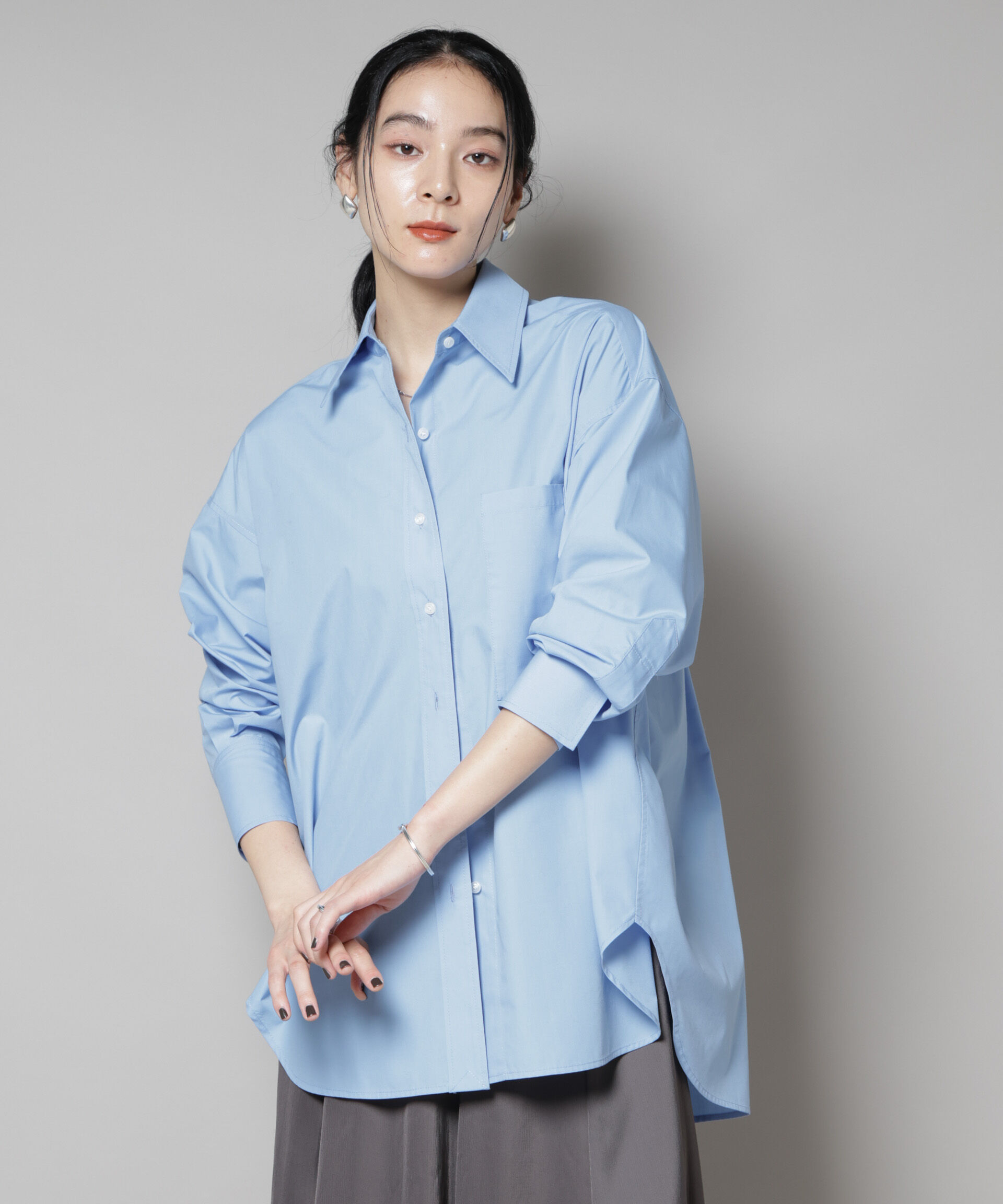 nano･universe「バッククロスオーバーシャツ」|シャツ・ブラウス|ブルー