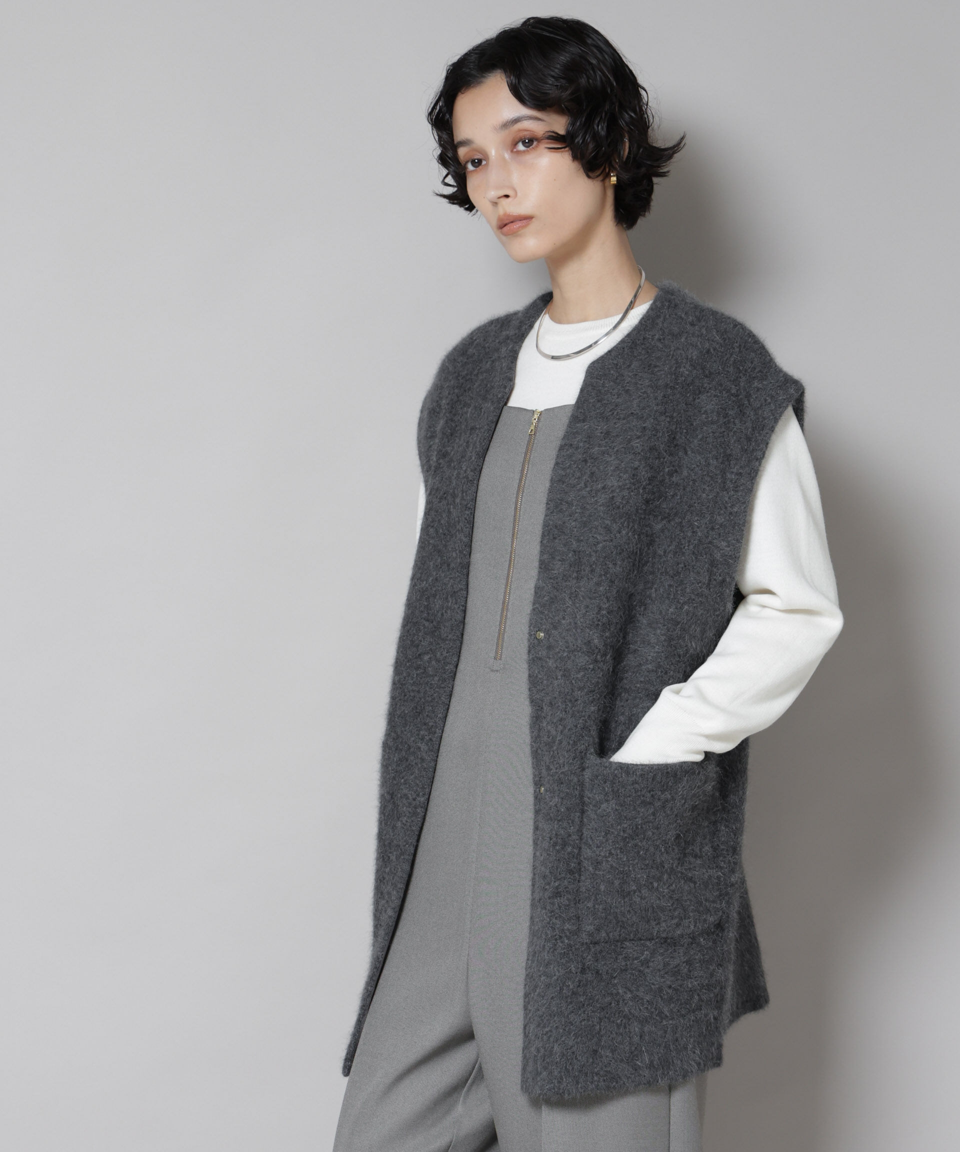 nano･universe「ウォッシャブルフォックスリバーニットジレ」|ニット・セーター|チャコール3