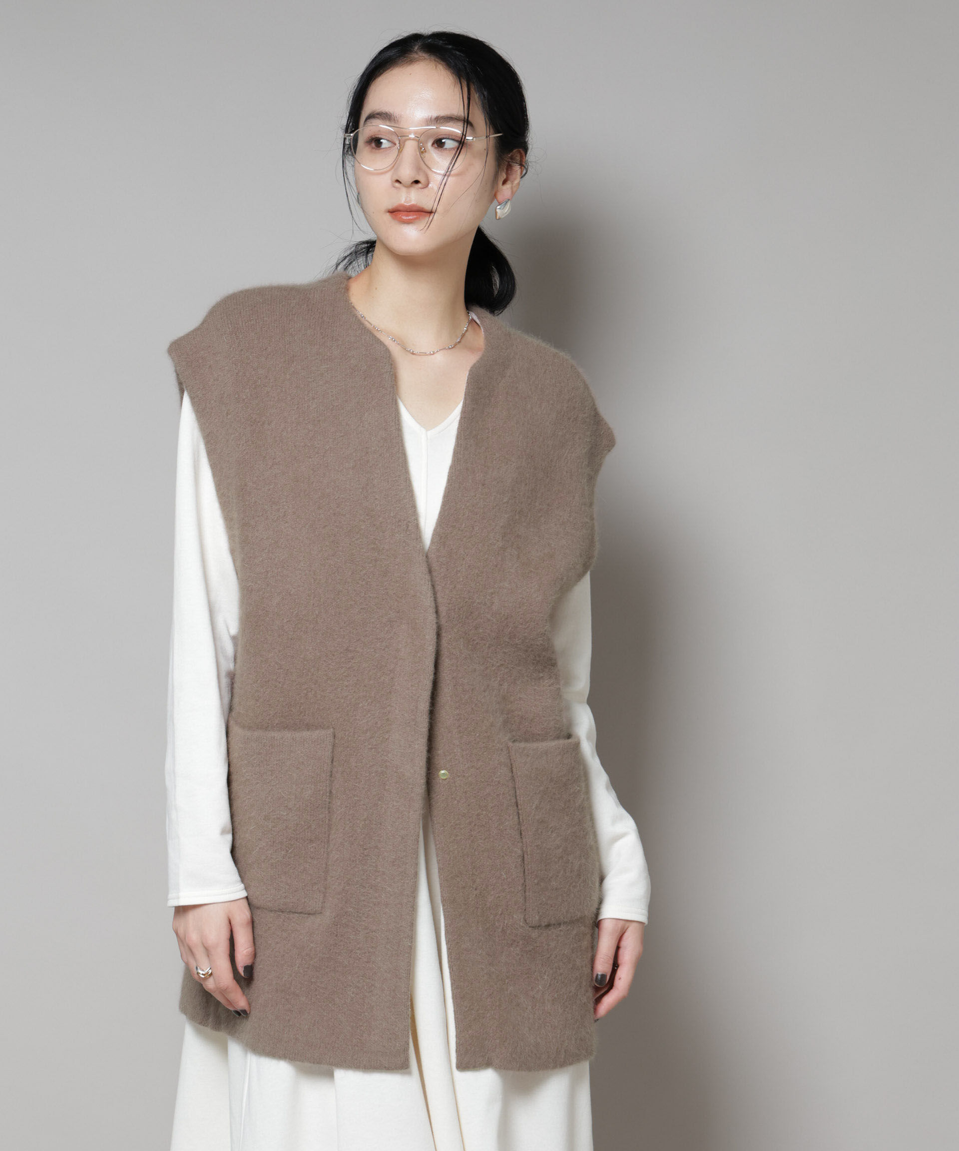 nano･universe「ウォッシャブルフォックスリバーニットジレ」|ニット・セーター|モカ3