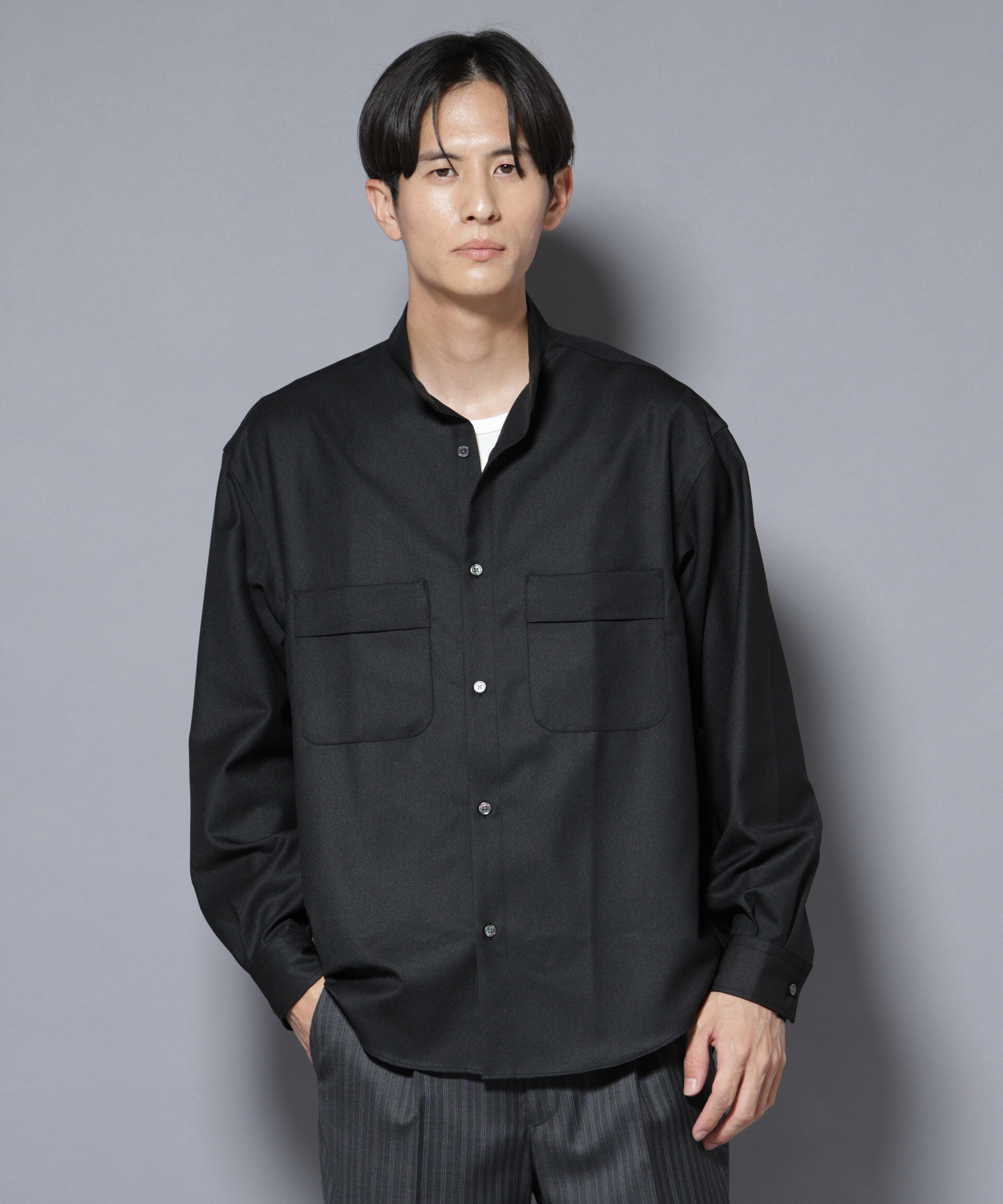 nano･universe「｢Gavante｣ ドライギャバスタンドカラーシャツ」|シャツ・ブラウス|ブラック