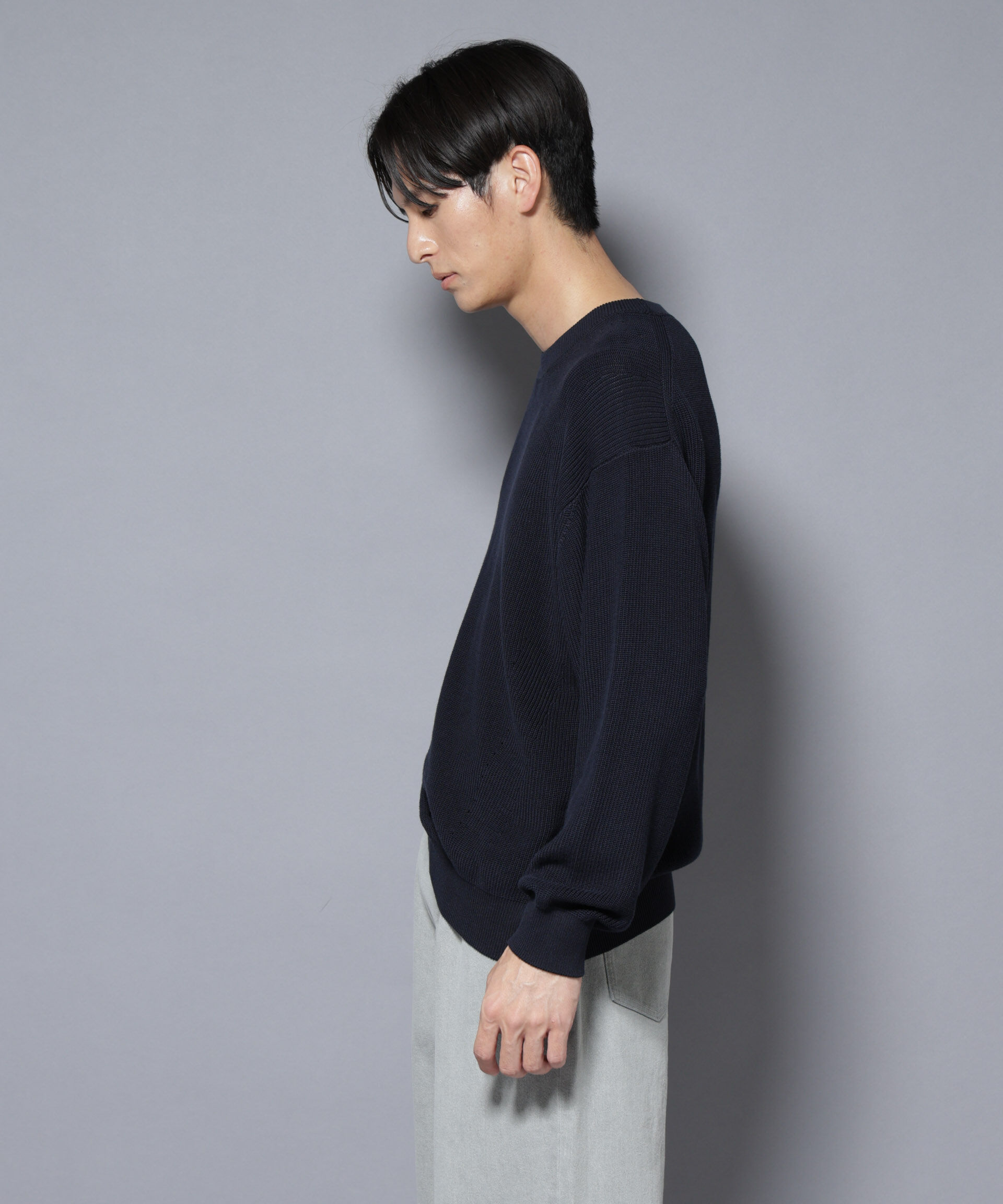 nano･universe「マーセライズコットン 畦クルーネックニット」|ニット・セーター|