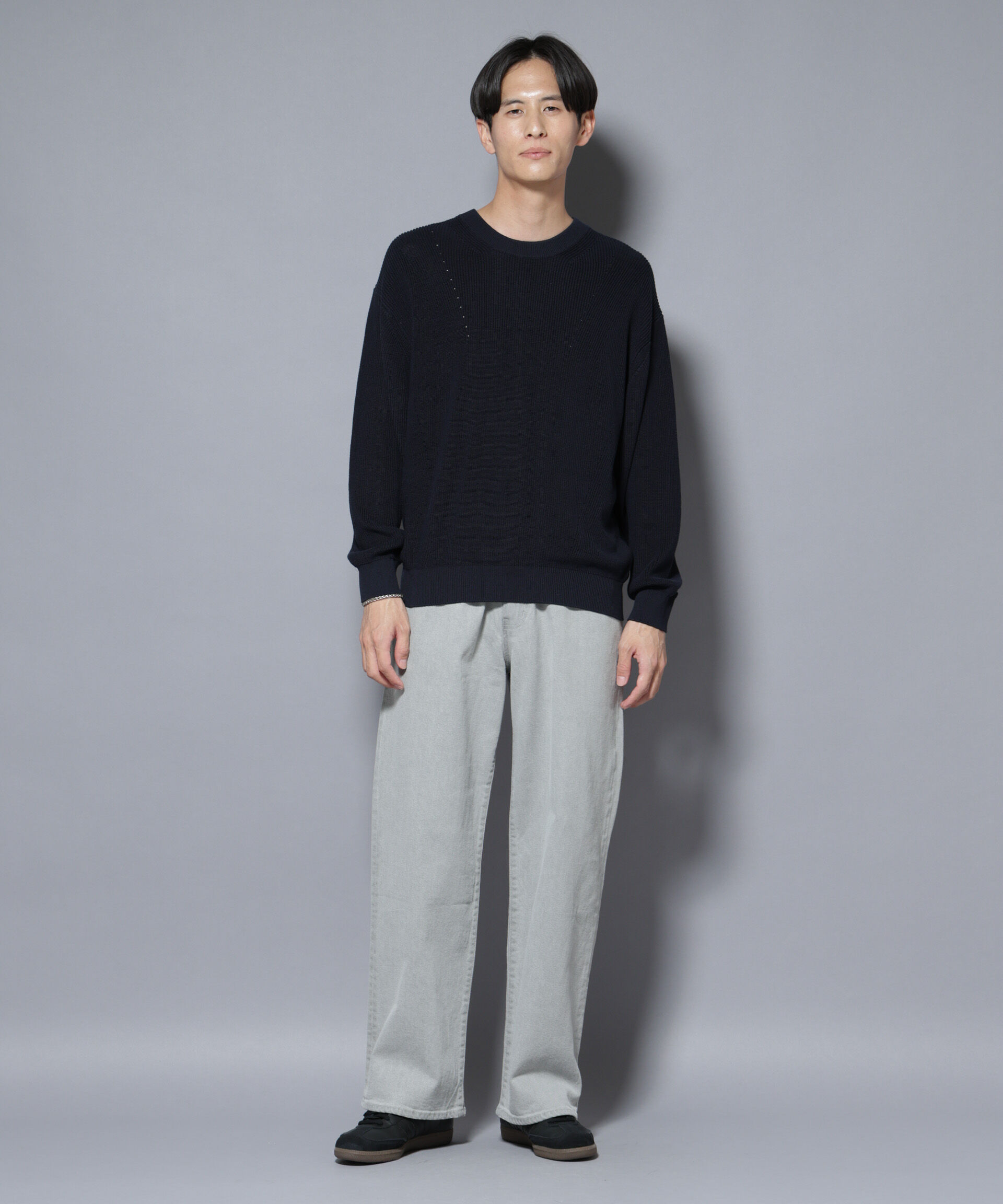 nano･universe「マーセライズコットン 畦クルーネックニット」|ニット・セーター|