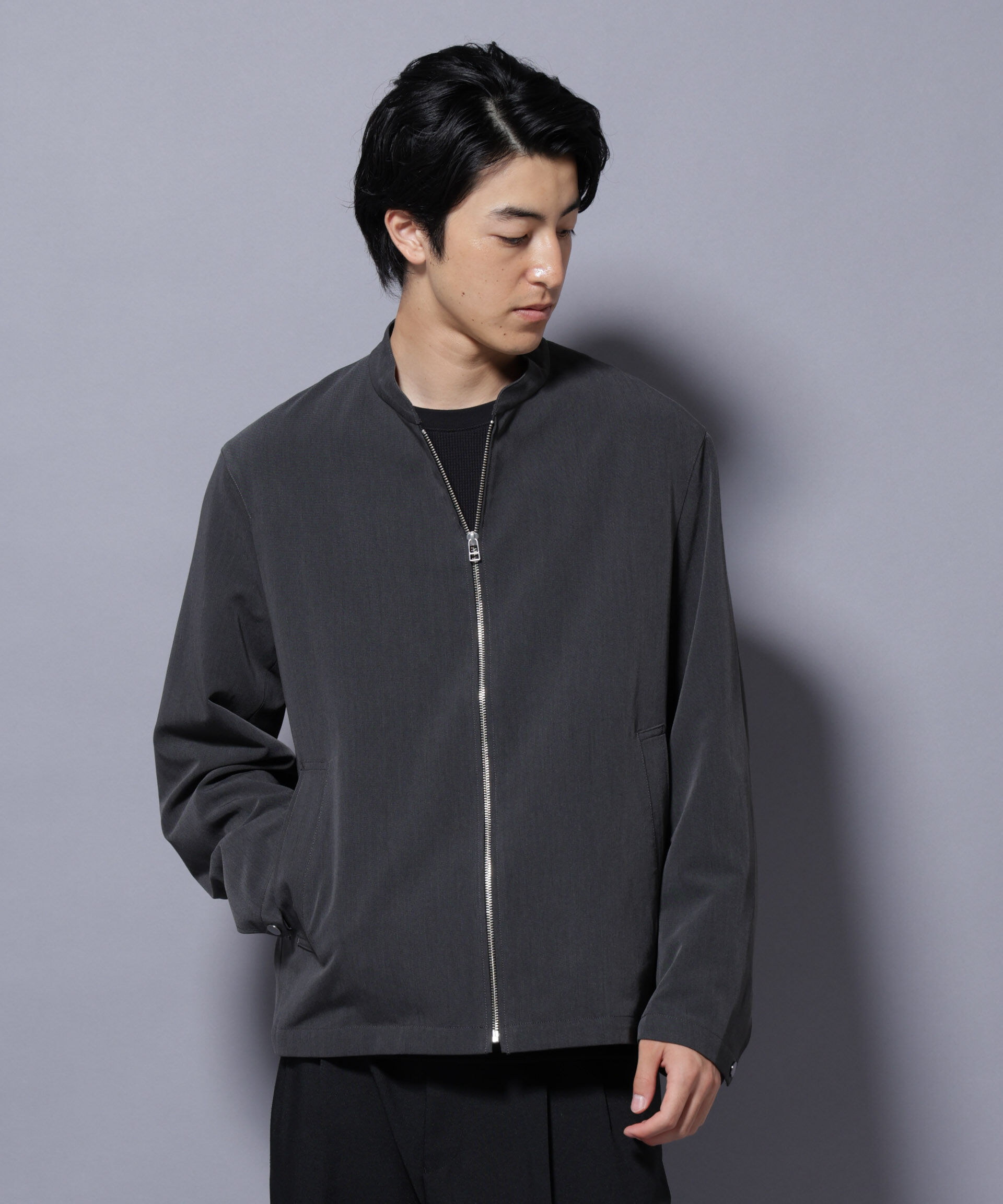 nano･universe「TR シングルライダースブルゾン」|ブルゾン・スタジャン|チャコール3