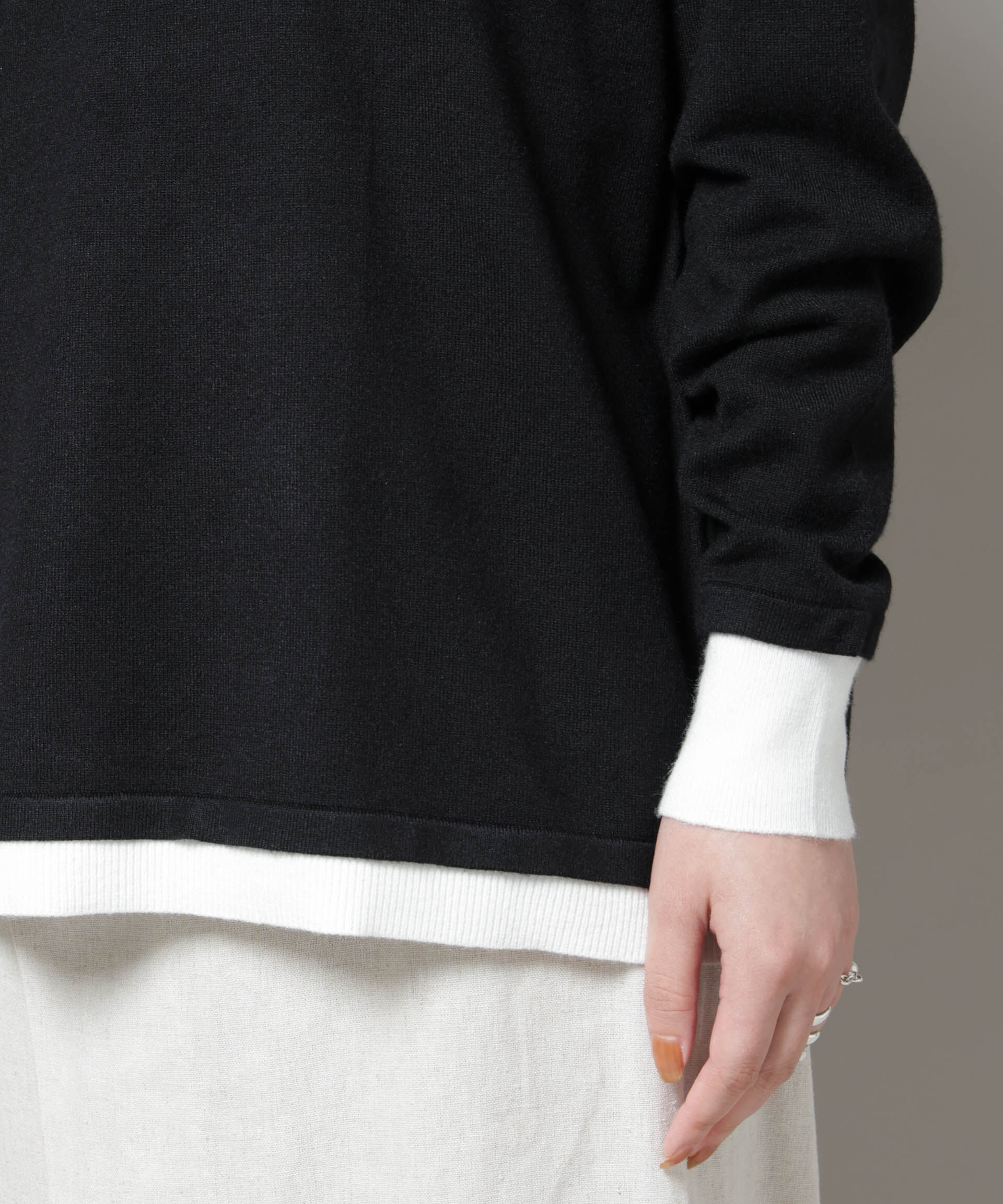 nano･universe「レイヤード風バイカラーヘンリーネックニット」|ニット・セーター|