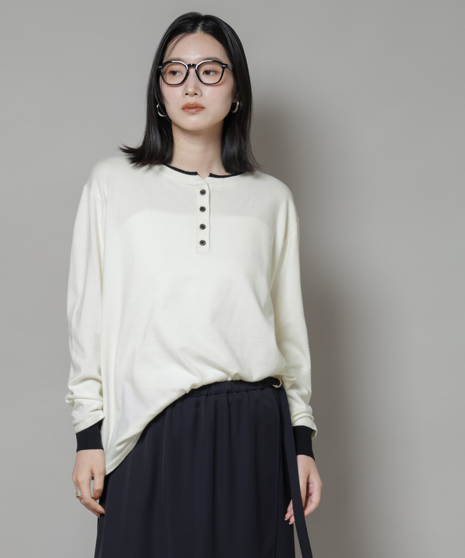 nano･universe「レイヤード風バイカラーヘンリーネックニット」|ニット・セーター|アイボリー7