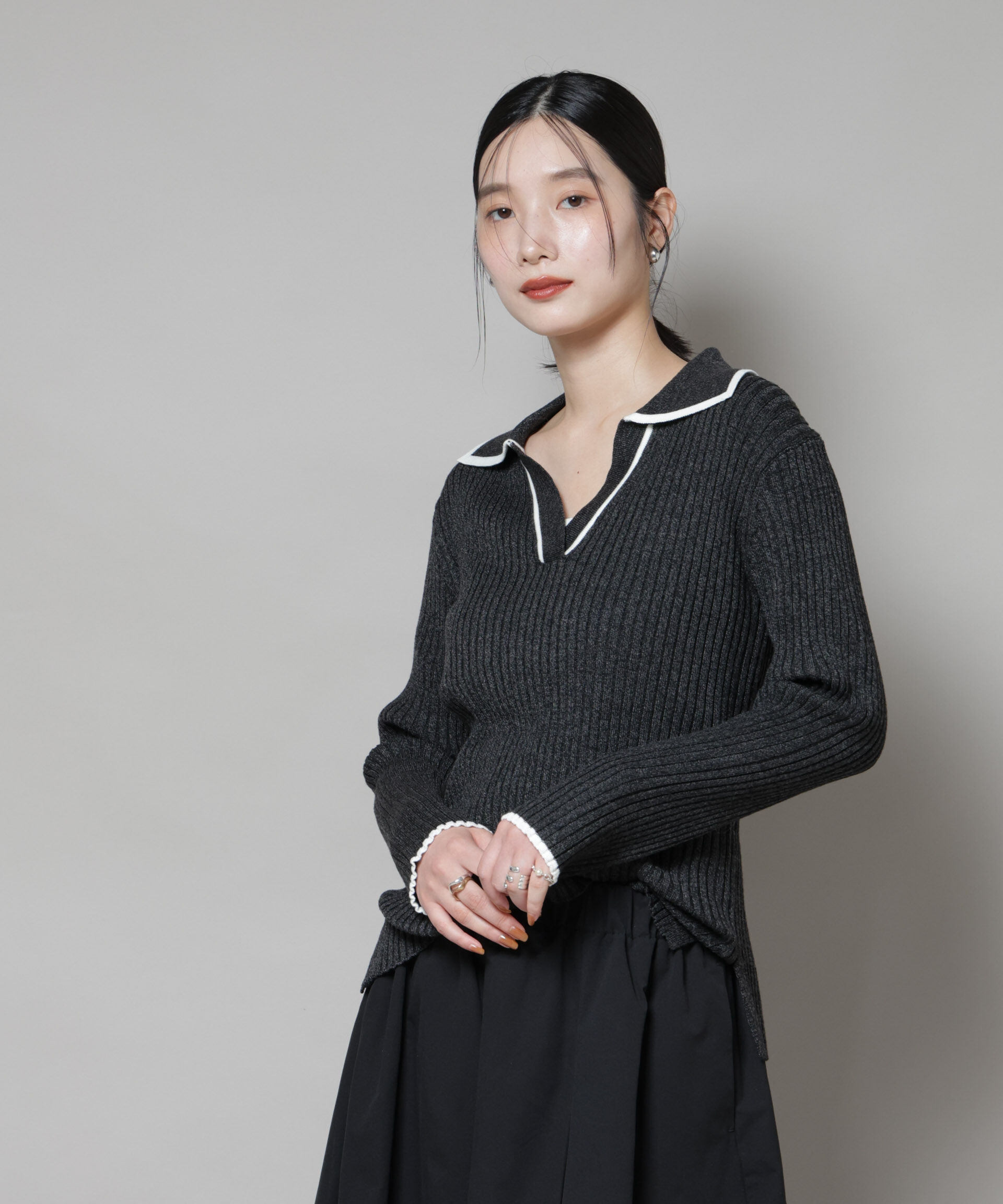 nano･universe「メランジスキッパーバイカラーニットプルオーバー(セットアップ可)」|ニット・セーター|