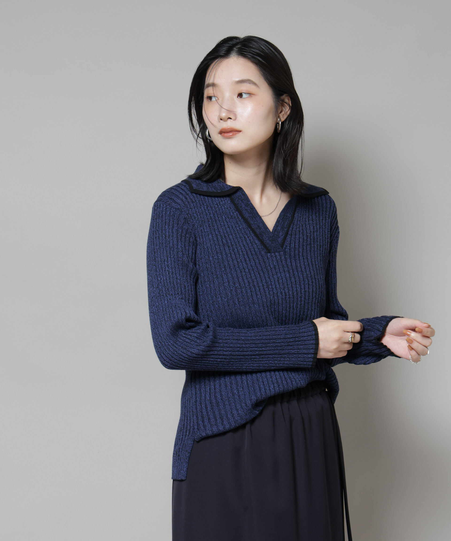 nano･universe「メランジスキッパーバイカラーニットプルオーバー(セットアップ可)」|ニット・セーター|ブルー