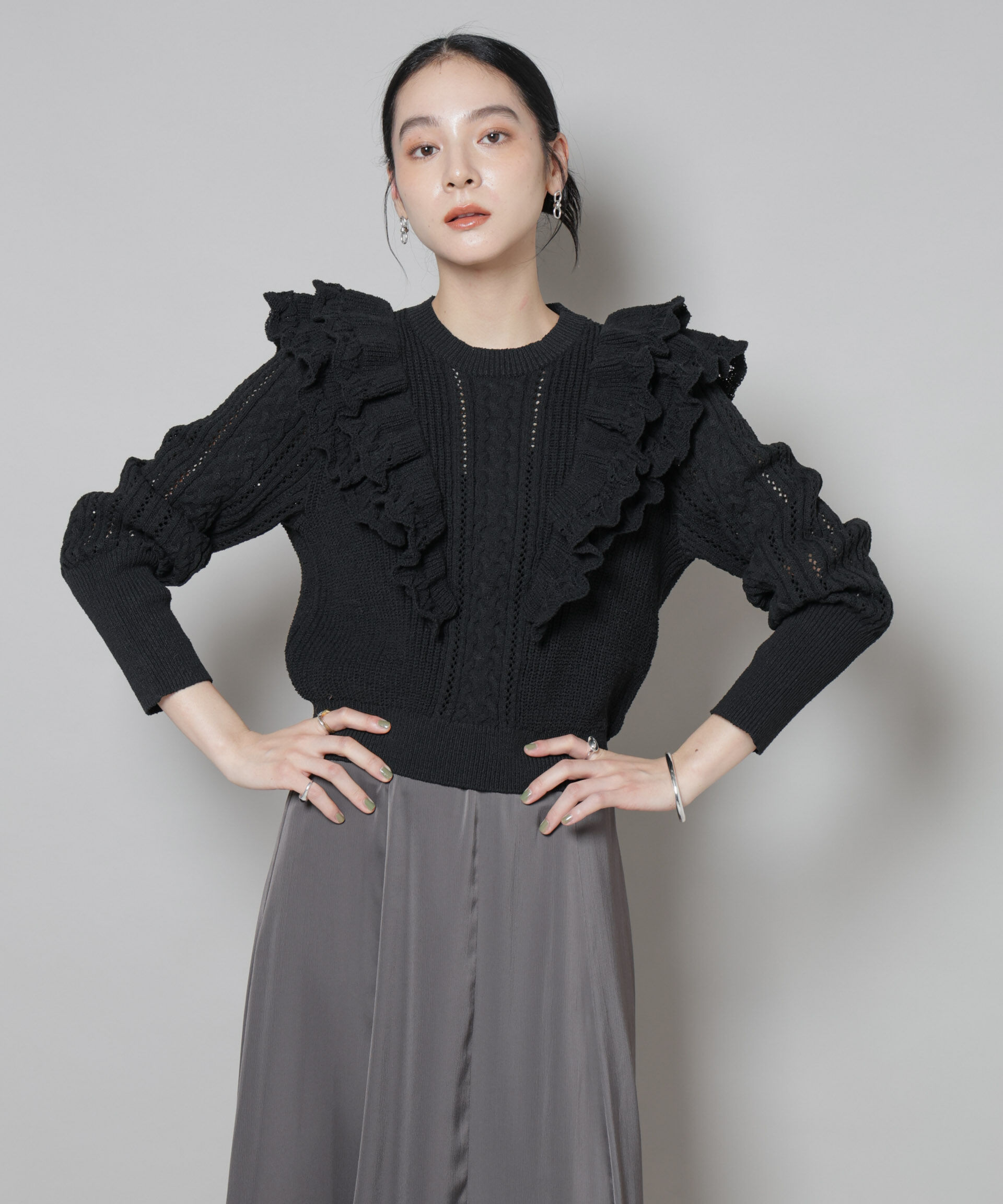 nano･universe「フリルケーブルニットプルオーバー」|ニット・セーター|