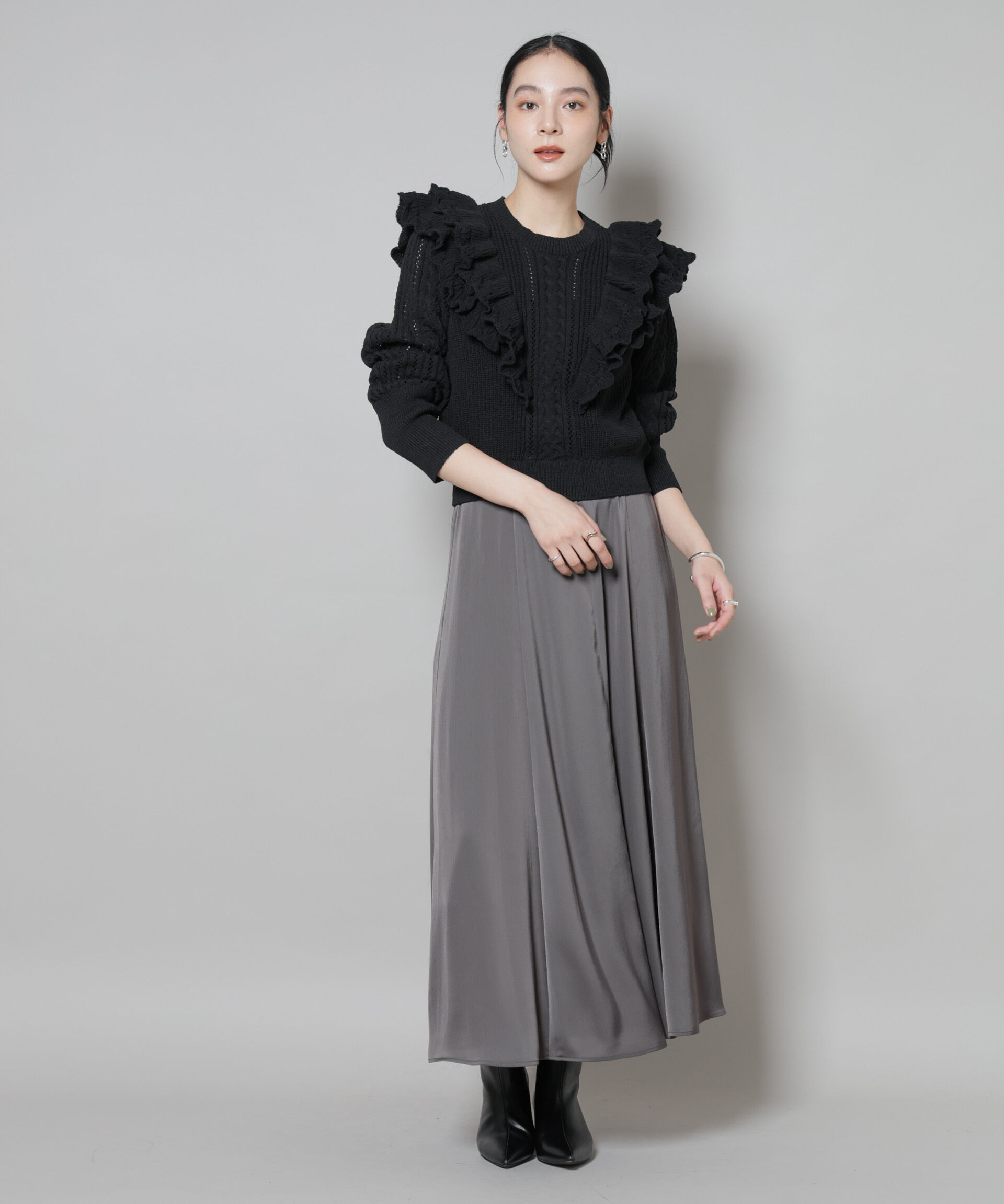 nano･universe「フリルケーブルニットプルオーバー」|ニット・セーター|